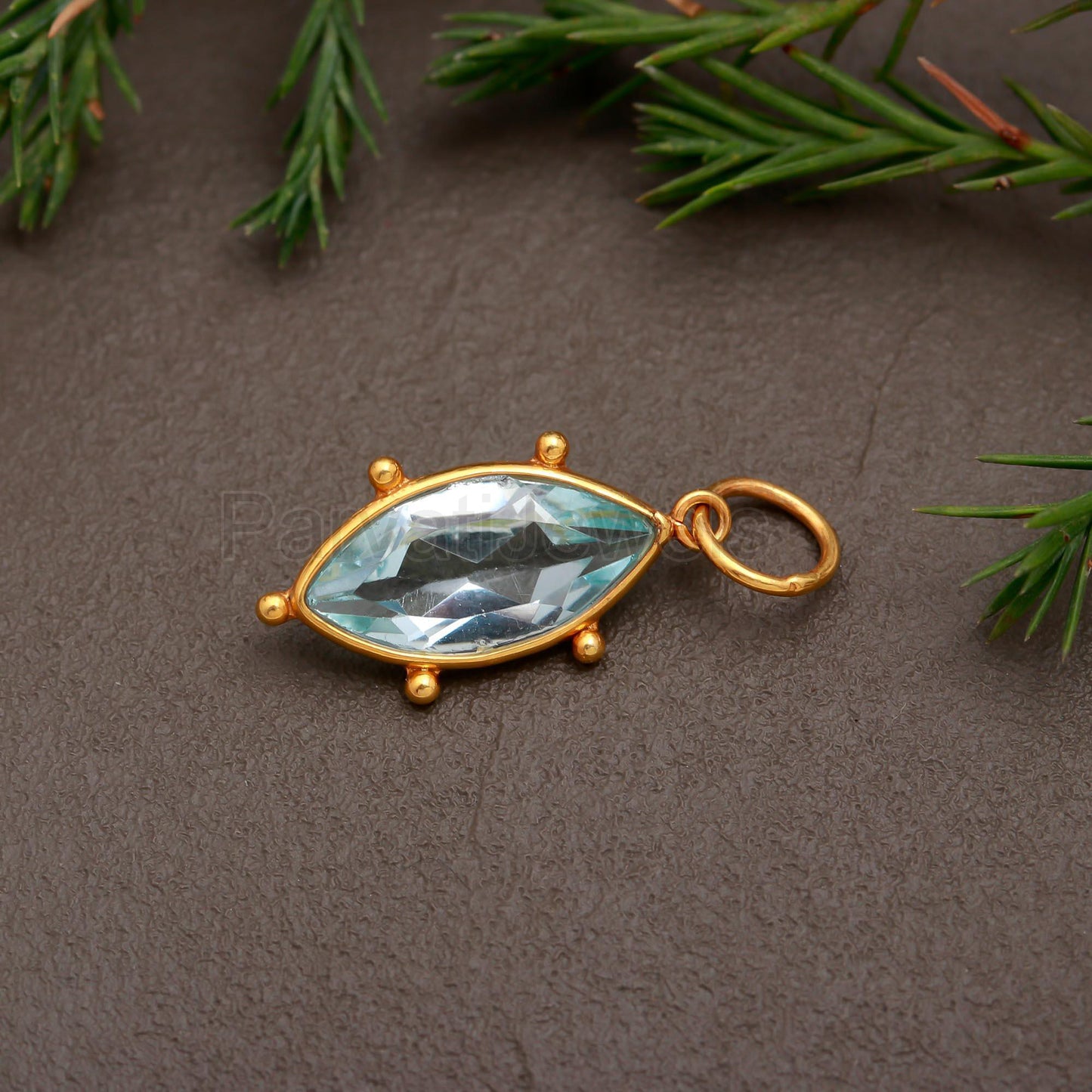 Natural Blue Topaz Charm, 18k Solid Gold Charm, Blue Topaz Charm, November Birthstone Charm, Charm Pendant, Charm Necklace, Handmade Charm,