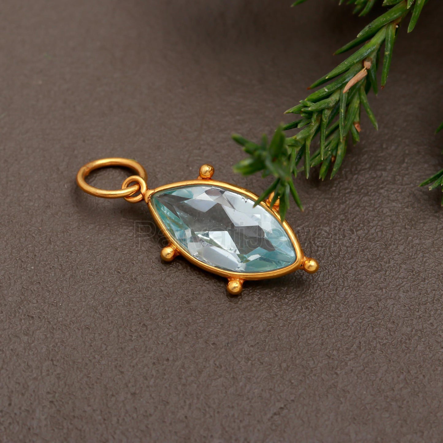 Natural Blue Topaz Charm, 18k Solid Gold Charm, Blue Topaz Charm, November Birthstone Charm, Charm Pendant, Charm Necklace, Handmade Charm,