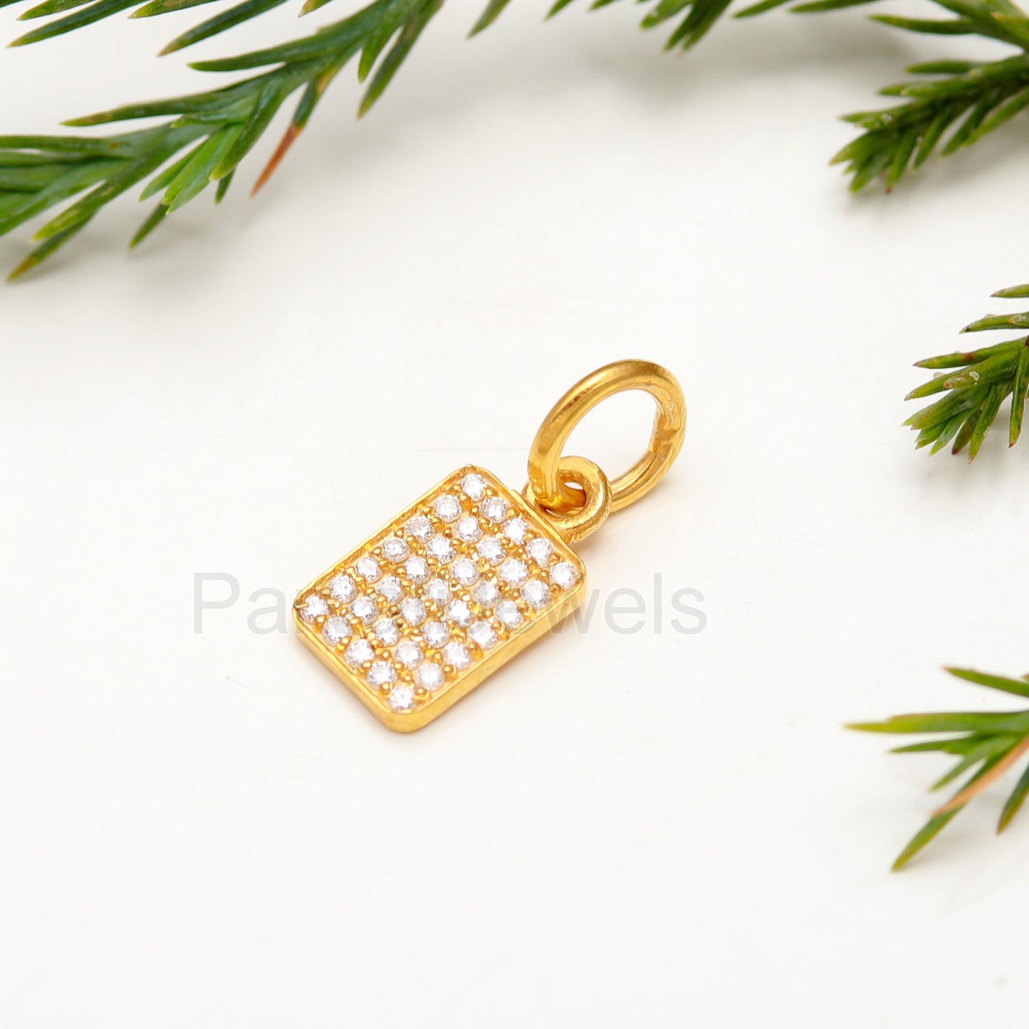 Solid 14K Gold Natural Diamond Charm, Dog Tag Gold Charm, Diamond Gold Charm, Handmade Charm Pendant, Gold Charm Pendant, Gift For Her Charm
