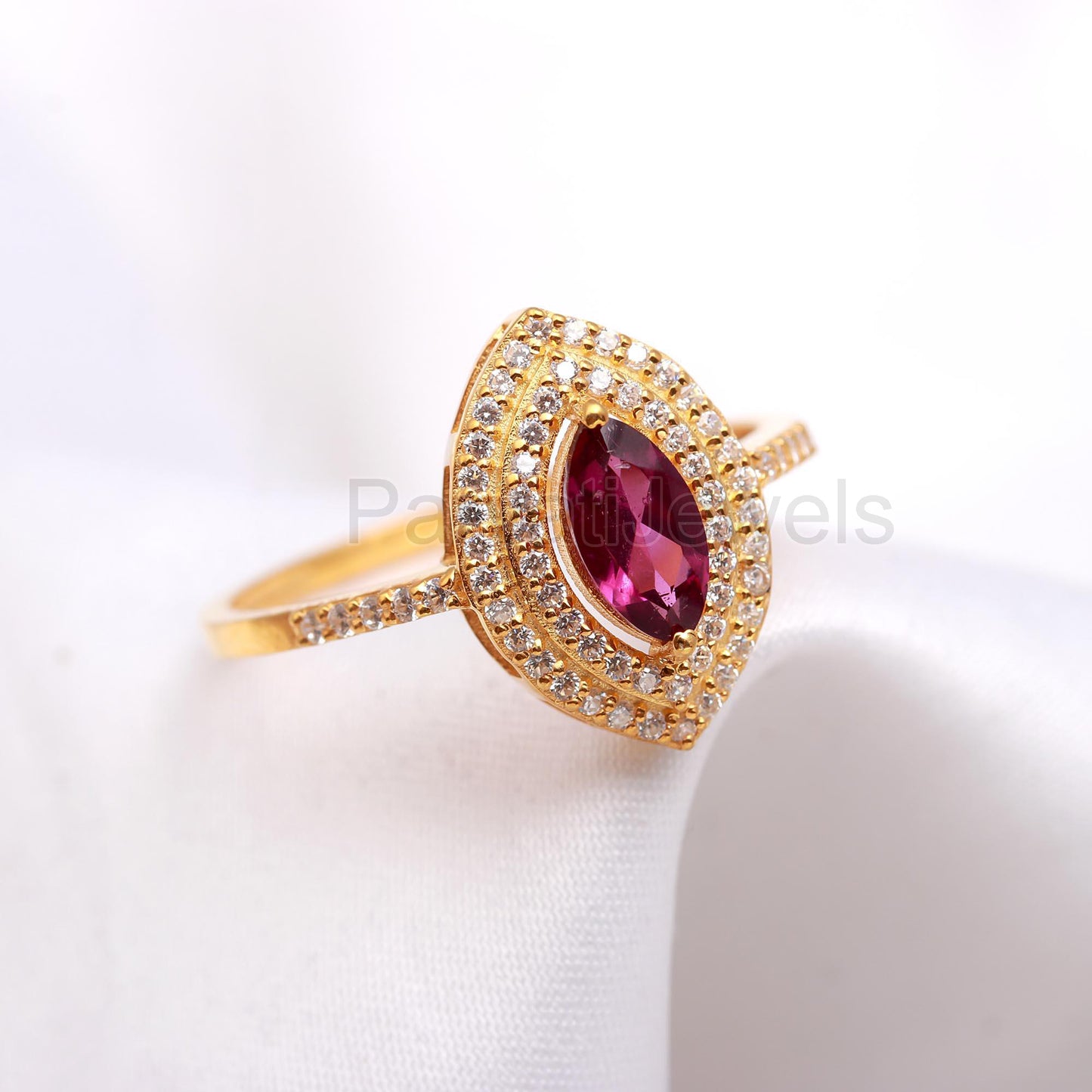AA Natural Rhodonite Garnet and Diamond Gold Ring, 14K Solid Gold Ring, Diamond Ring, Gold Ring, January Birthstone Ring, Gift for her