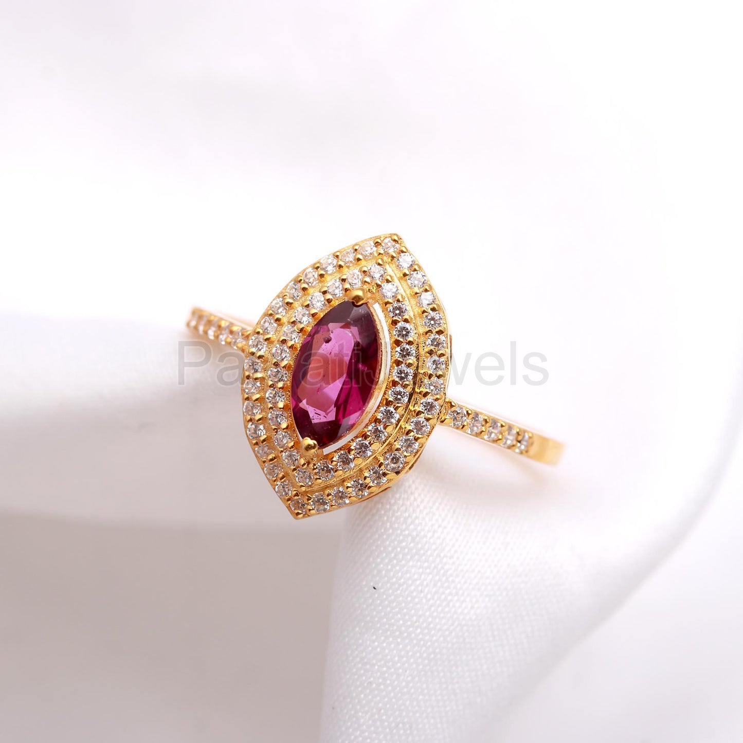 AA Natural Rhodonite Garnet and Diamond Gold Ring, 14K Solid Gold Ring, Diamond Ring, Gold Ring, January Birthstone Ring, Gift for her