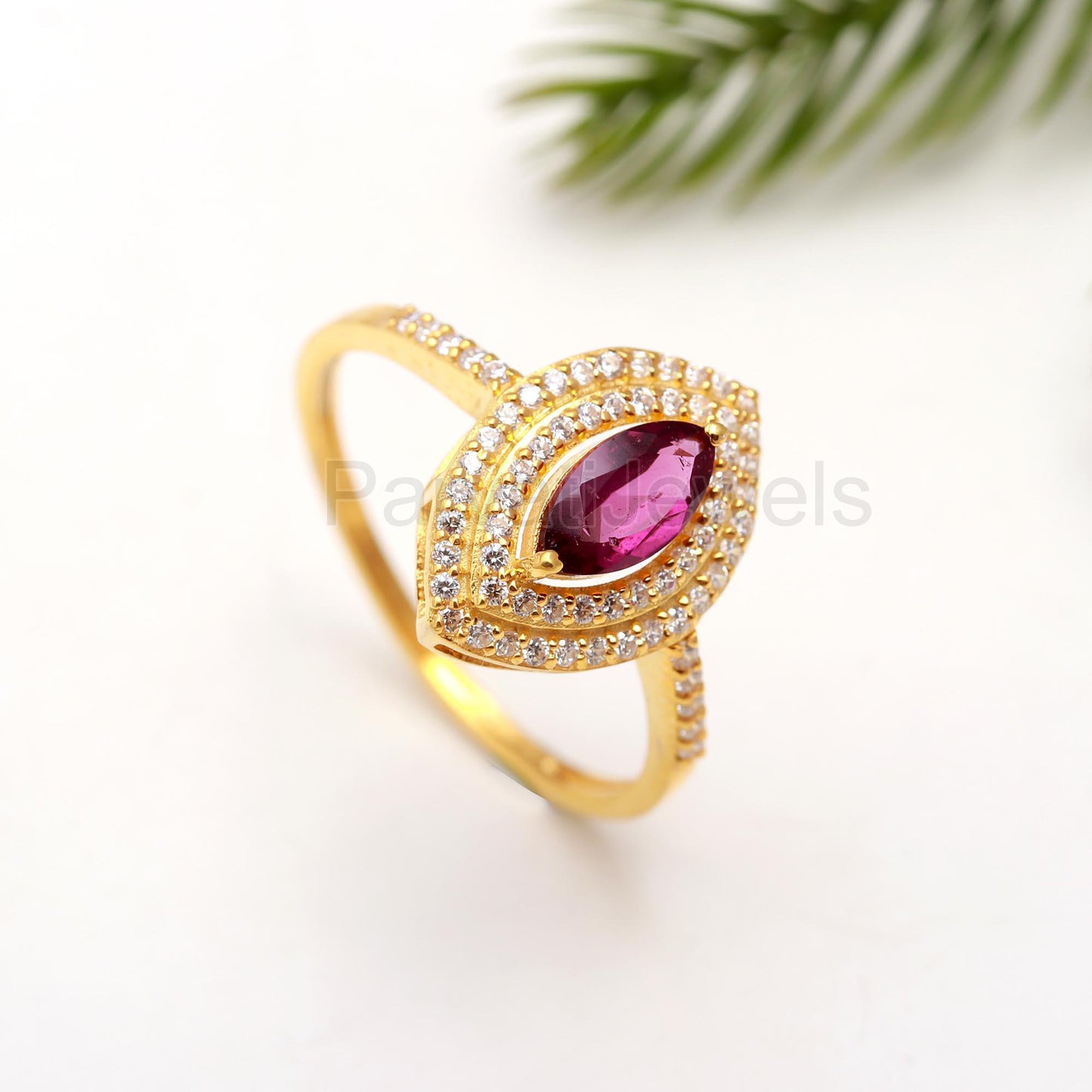 AA Natural Rhodonite Garnet and Diamond Gold Ring, 14K Solid Gold Ring, Diamond Ring, Gold Ring, January Birthstone Ring, Gift for her