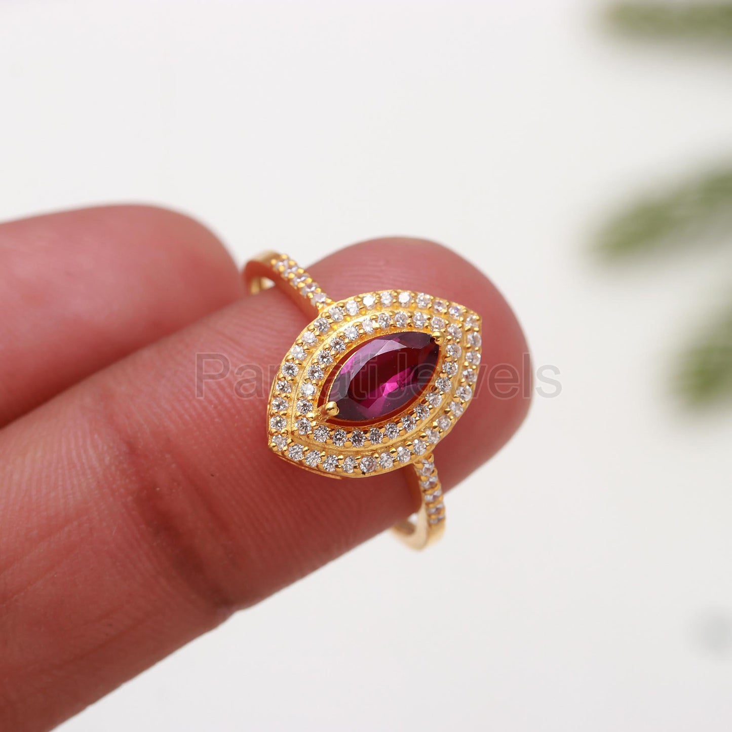 AA Natural Rhodonite Garnet and Diamond Gold Ring, 14K Solid Gold Ring, Diamond Ring, Gold Ring, January Birthstone Ring, Gift for her