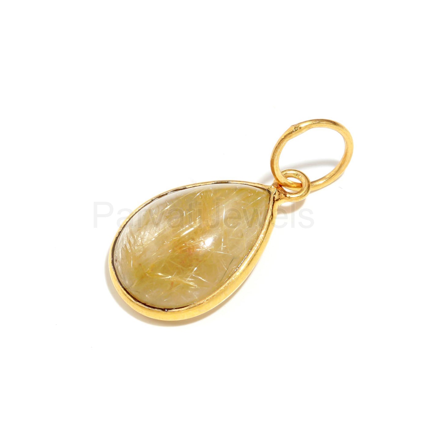 Natural Golden Rutile Charm, 18k Solid Gold Charm, Natural Golden Rutilated Quartz Charm, Gold Charm, Charm Pendant, Charm Necklace, SOLID 18K