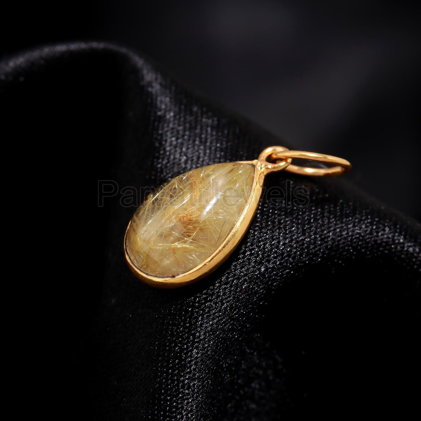 Natural Golden Rutile Charm, 18k Solid Gold Charm, Natural Golden Rutilated Quartz Charm, Gold Charm, Charm Pendant, Charm Necklace, SOLID 18K