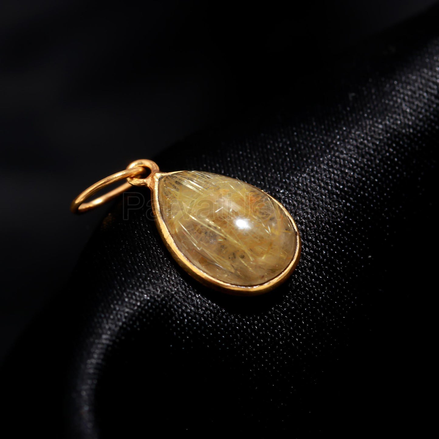 Natural Golden Rutile Charm, 18k Solid Gold Charm, Natural Golden Rutilated Quartz Charm, Gold Charm, Charm Pendant, Charm Necklace, SOLID 18K