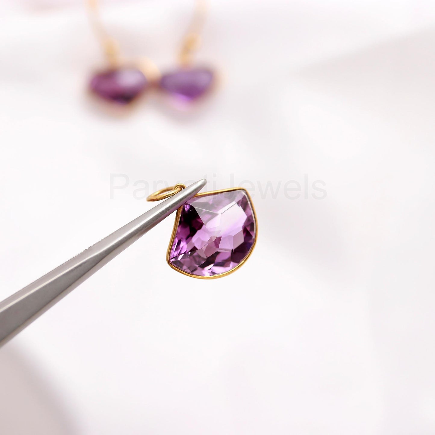 Natural Amethyst Earring Pendant Set, Amethyst Dangle Earring, Solid 18K Gold Earring, Handmade Gold Earring, Gift for Her, Amethyst Charm