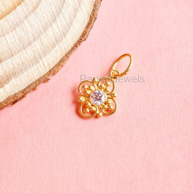 Natural Moissanite Solid 18k Gold Pendant, Charm Pendant, Handmade Gold Moissanite Charm, Charm Necklace, Handmade Women Charm, Gift For Her