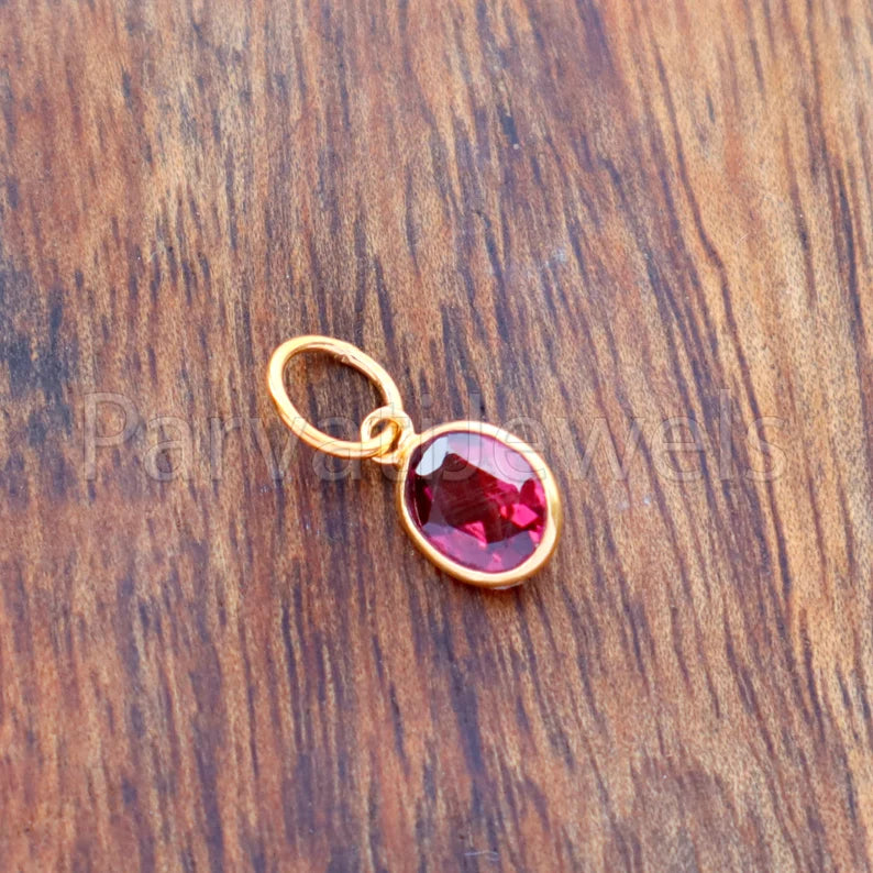 Rhodolite Garnet Charm, 18k Solid Gold Charm, Natural Garnet Charm, Gold Charm, Charm Pendant, Charm Necklace, Handmade Gold Charm
