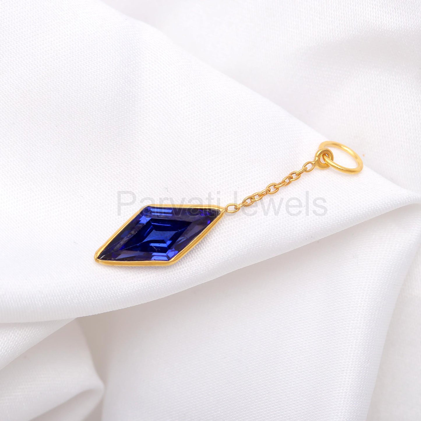 AA Lab Created Sapphire Charm, 18k Solid Gold Charm, AA Sapphire Gold Charm, Gold Charm, Charm Pendant, Charm Necklace, Handmade Gold Charms