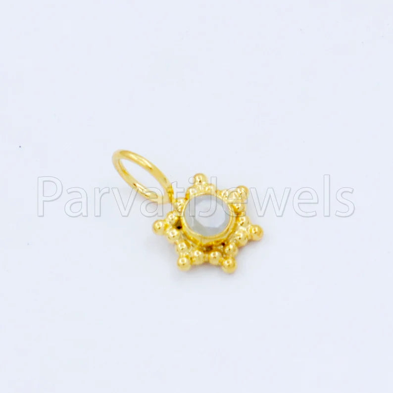 Natural Rainbow Moonstone Charm, 18k Solid Gold Charm, Handmade Gold Charm, Designer Charm Pendant, Charms Necklace, Rainbow Moonstone Charm