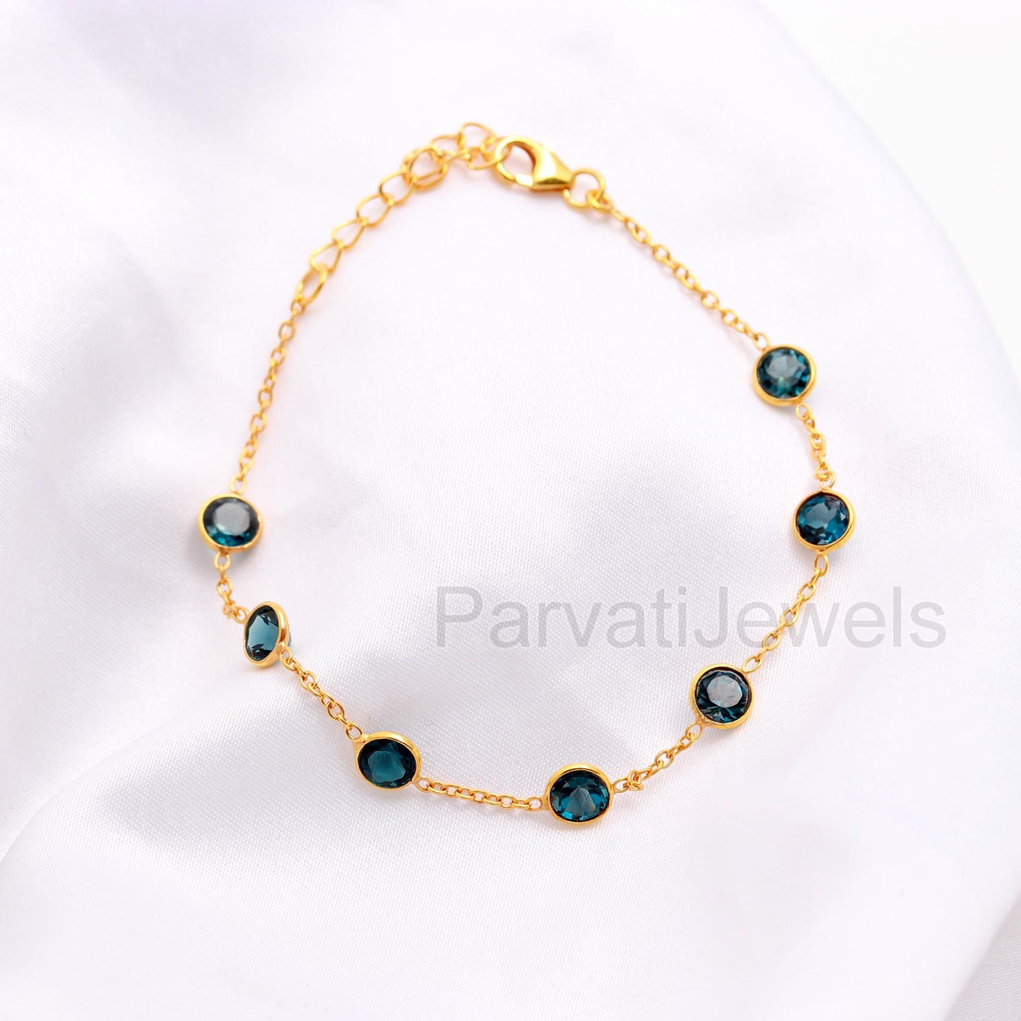 AA Natural London Blue Topaz Bracelet, 18k Solid Gold Bracelets, Gold Bracelet, Handmade Bracelets, London Blue Topaz Bracelet, Gift for her