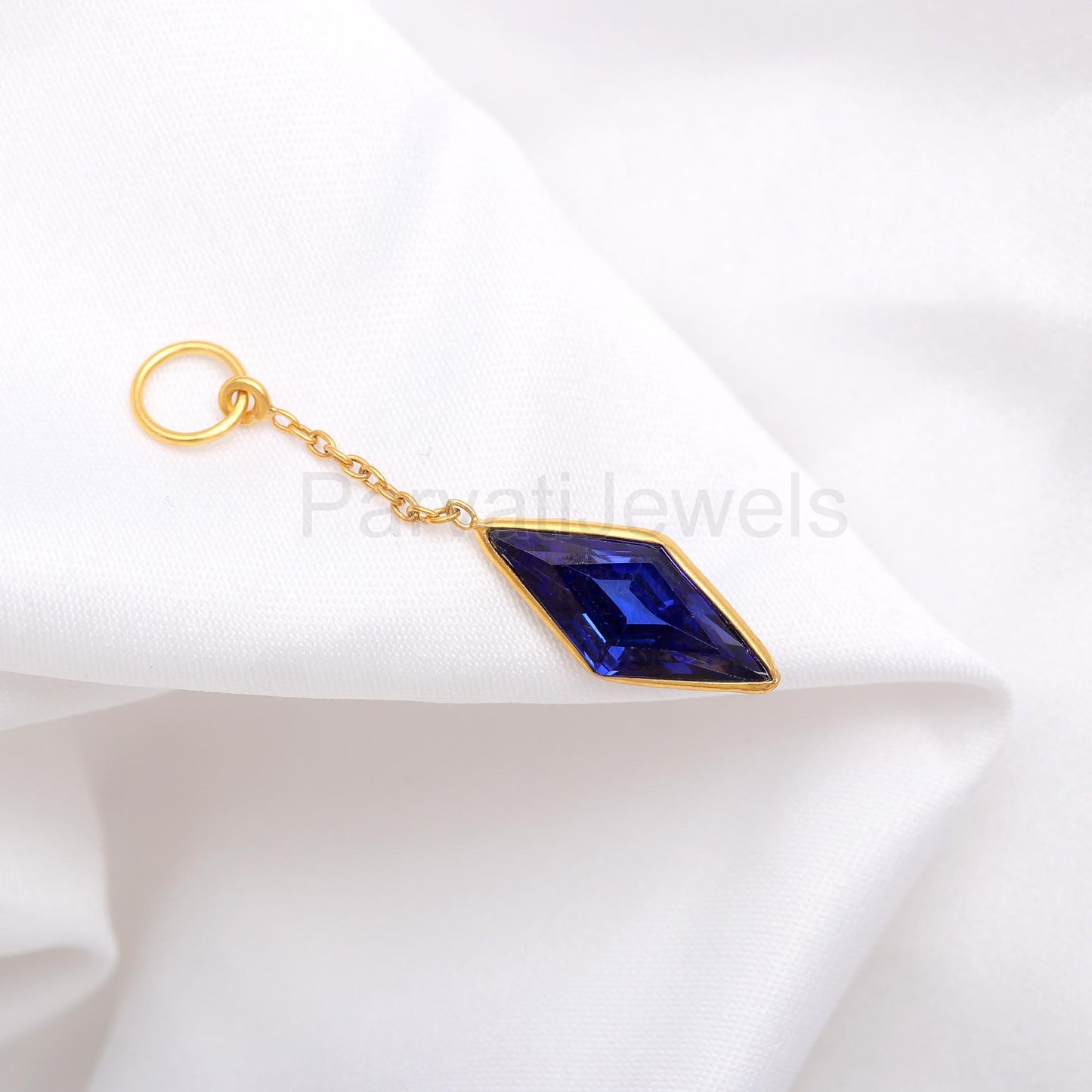 AA Lab Created Sapphire Charm, 18k Solid Gold Charm, AA Sapphire Gold Charm, Gold Charm, Charm Pendant, Charm Necklace, Handmade Gold Charms