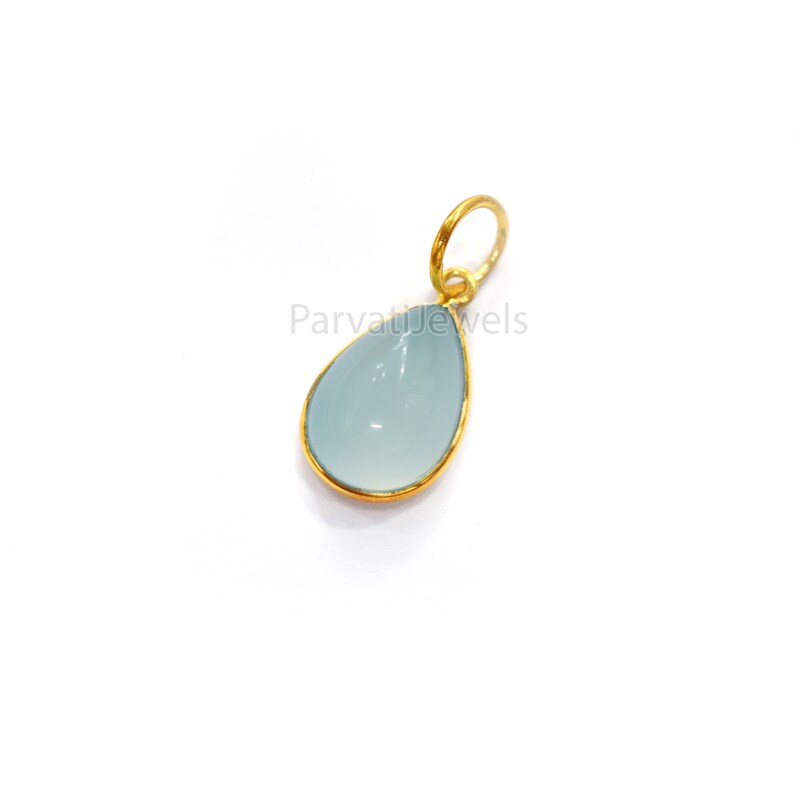 Natural White Chalcedony Solid Gold 18K Charm, 18k Solid Gold Charm, Tear Drop Shape Chalcedony Gold Charm, Handmade Charm For Gifting