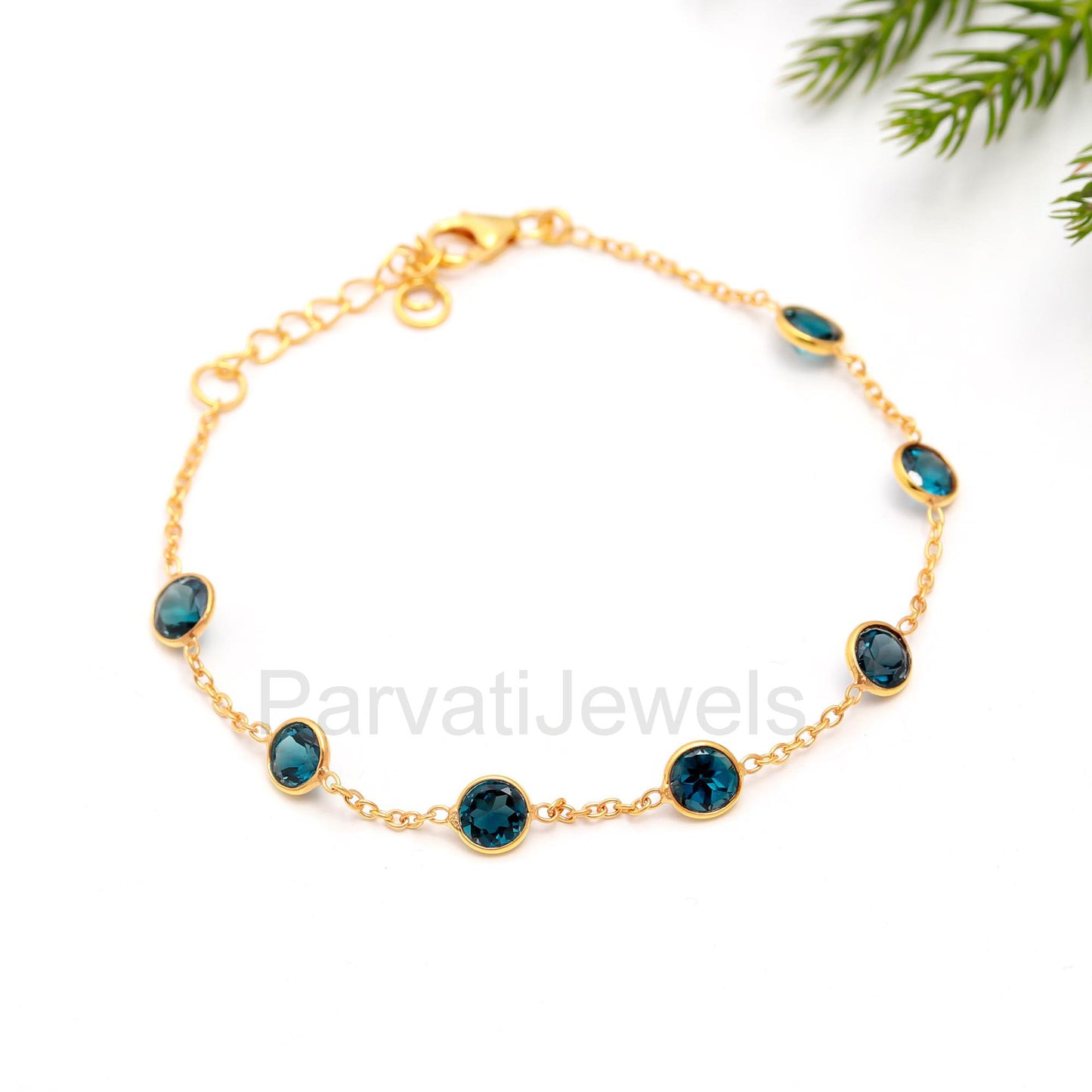 AA Natural London Blue Topaz Bracelet, 18k Solid Gold Bracelets, Gold Bracelet, Handmade Bracelets, London Blue Topaz Bracelet, Gift for her