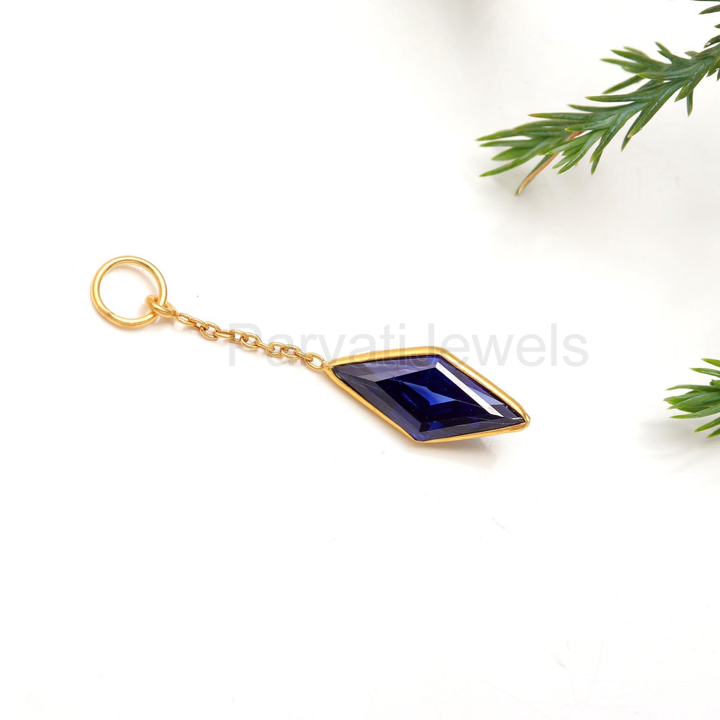 AA Lab Created Sapphire Charm, 18k Solid Gold Charm, AA Sapphire Gold Charm, Gold Charm, Charm Pendant, Charm Necklace, Handmade Gold Charms