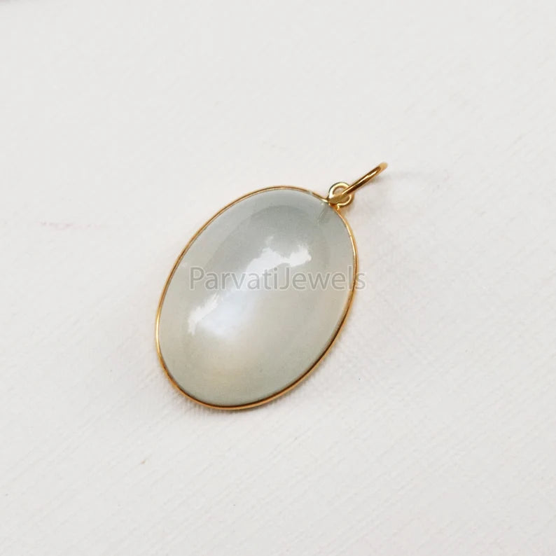Natural Gray Huge Moonstone Charm, 18k Solid Gold Charm, Natural Moonstone Charm, Gold Charm, Charm Necklace, Handmade Gold Charm