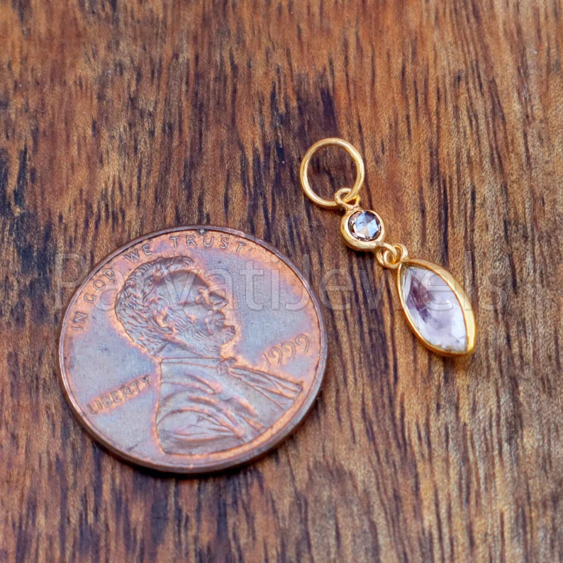 Rainbow Moonstone & Rose Cut Diamond Charm, 18k Solid Gold Charm, Moonstone Charm, Gold Charm, Charm Pendant, Charm Necklace, Handmade Charm