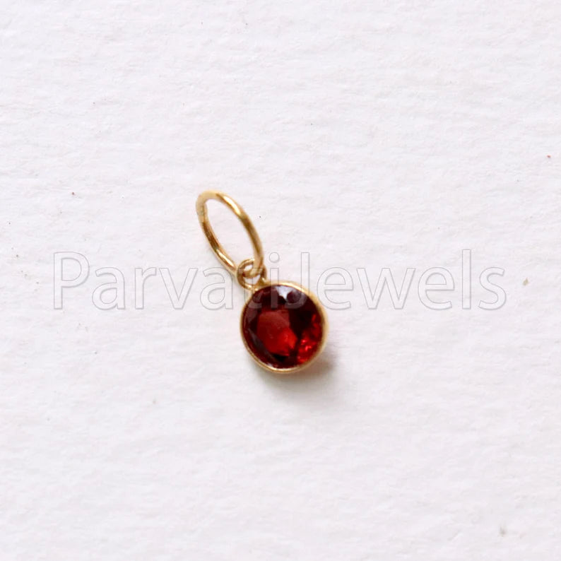 Garnet Charm, 18k Solid Gold Charm, Natural Garnet Charm, Gold Charm, Charm Pendant, Charm Necklace, Handmade Gold Charm