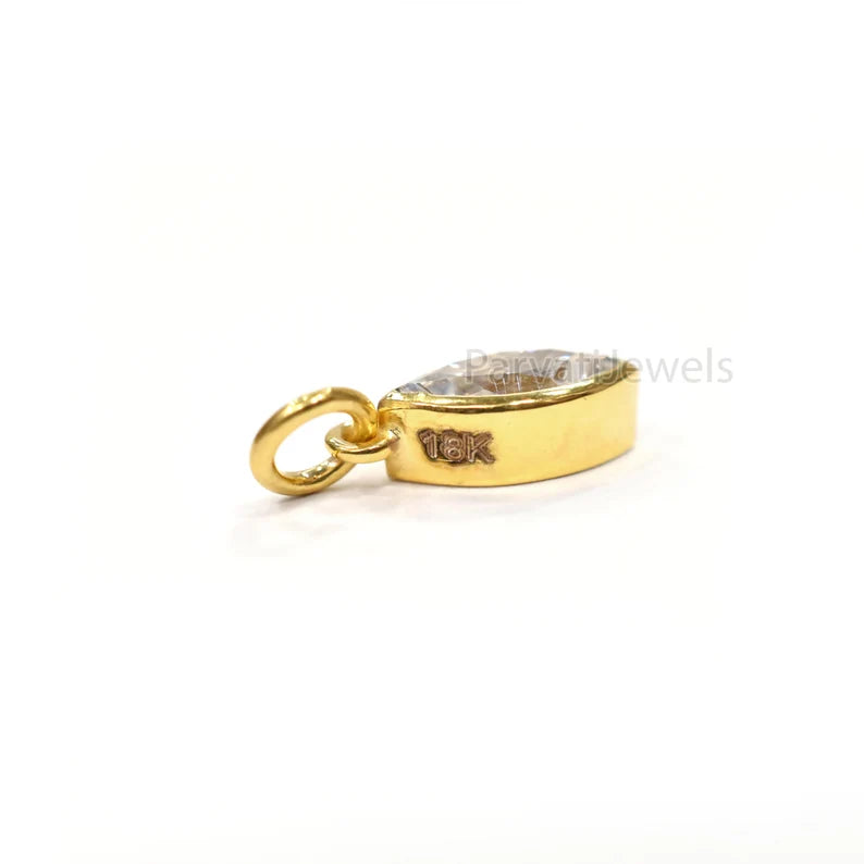 Natural Moissanite Solid 14K & 18K Gold, Marquise Charm Pendant, Marquise Moissanite Gold Charm, Solid Gold Charm, April Birthstone Charm