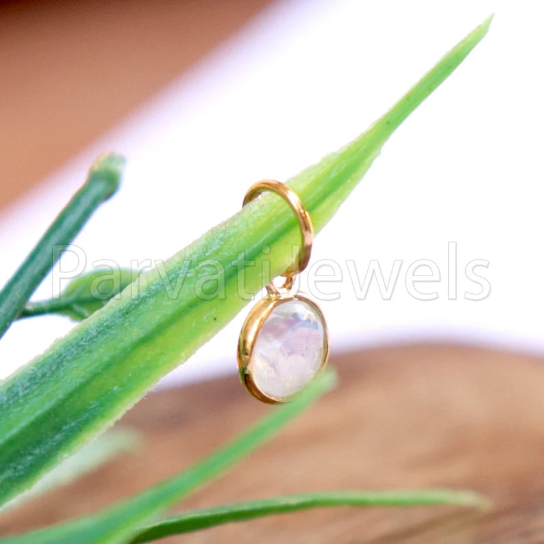 Rainbow Moonstone Charm, 18k Solid Gold Charm, Natural Moonstone Charm, Gold Charm, Charm Pendant, Charm Necklace, Handmade Gold Charm