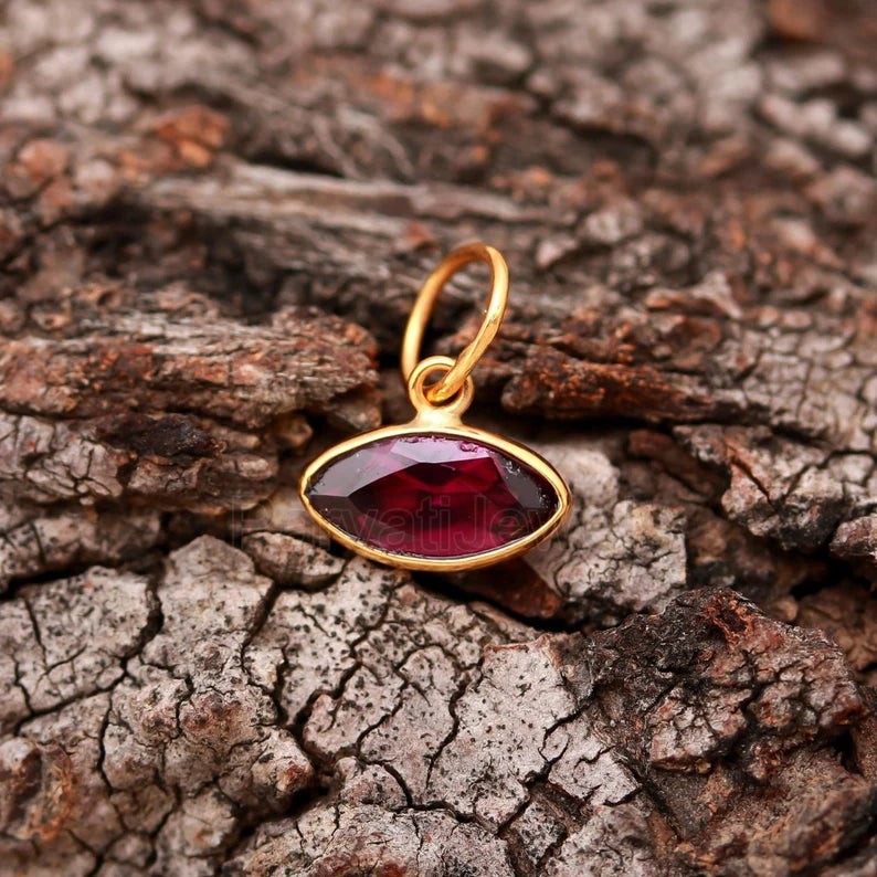 Natural Rhodonite Garnet Charm, 18k Solid Gold Charm, AA Garnet Charm, Gold Charm, Charm Pendant, Gold Charm Necklace, Handmade Gold Charm