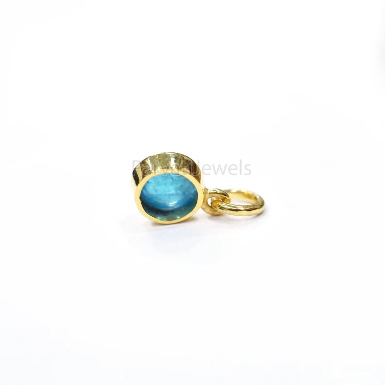 Natural Neon Apatite 18K Solid Gold Charm Pendant Jewelry, Solid Gold Charm, Apatite Gemstone Charm, Gold Charm, Handmade Gold Charm