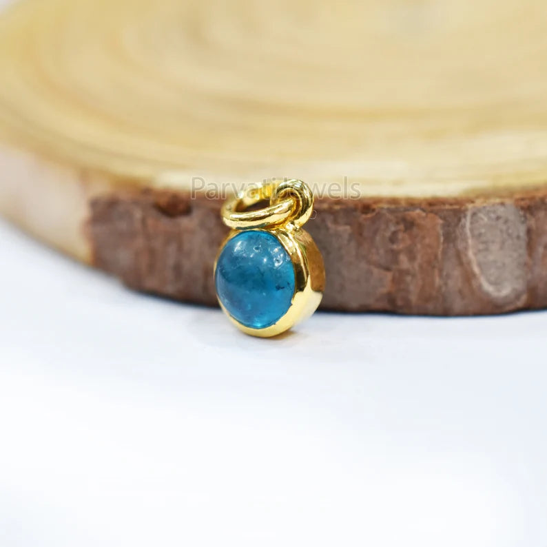 Natural Neon Apatite 18K Solid Gold Charm Pendant Jewelry, Solid Gold Charm, Apatite Gemstone Charm, Gold Charm, Handmade Gold Charm
