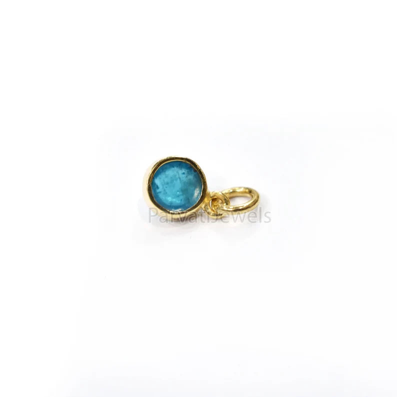 Natural Neon Apatite 18K Solid Gold Charm Pendant Jewelry, Solid Gold Charm, Apatite Gemstone Charm, Gold Charm, Handmade Gold Charm