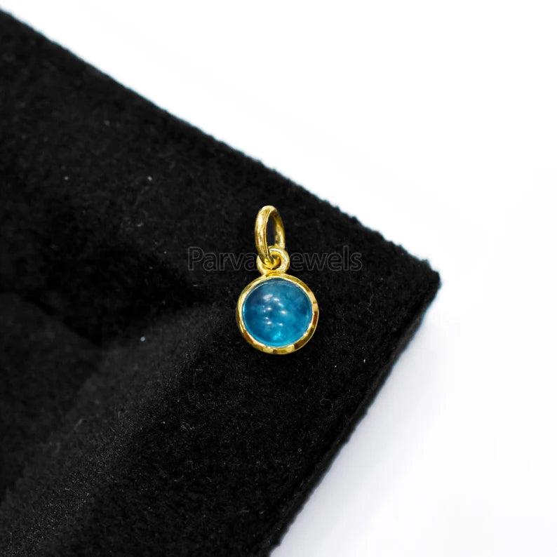 Natural Neon Apatite 18K Solid Gold Charm Pendant Jewelry, Solid Gold Charm, Apatite Gemstone Charm, Gold Charm, Handmade Gold Charm