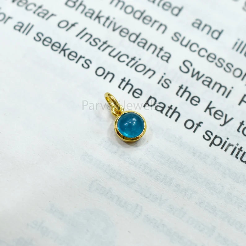 Natural Neon Apatite 18K Solid Gold Charm Pendant Jewelry, Solid Gold Charm, Apatite Gemstone Charm, Gold Charm, Handmade Gold Charm