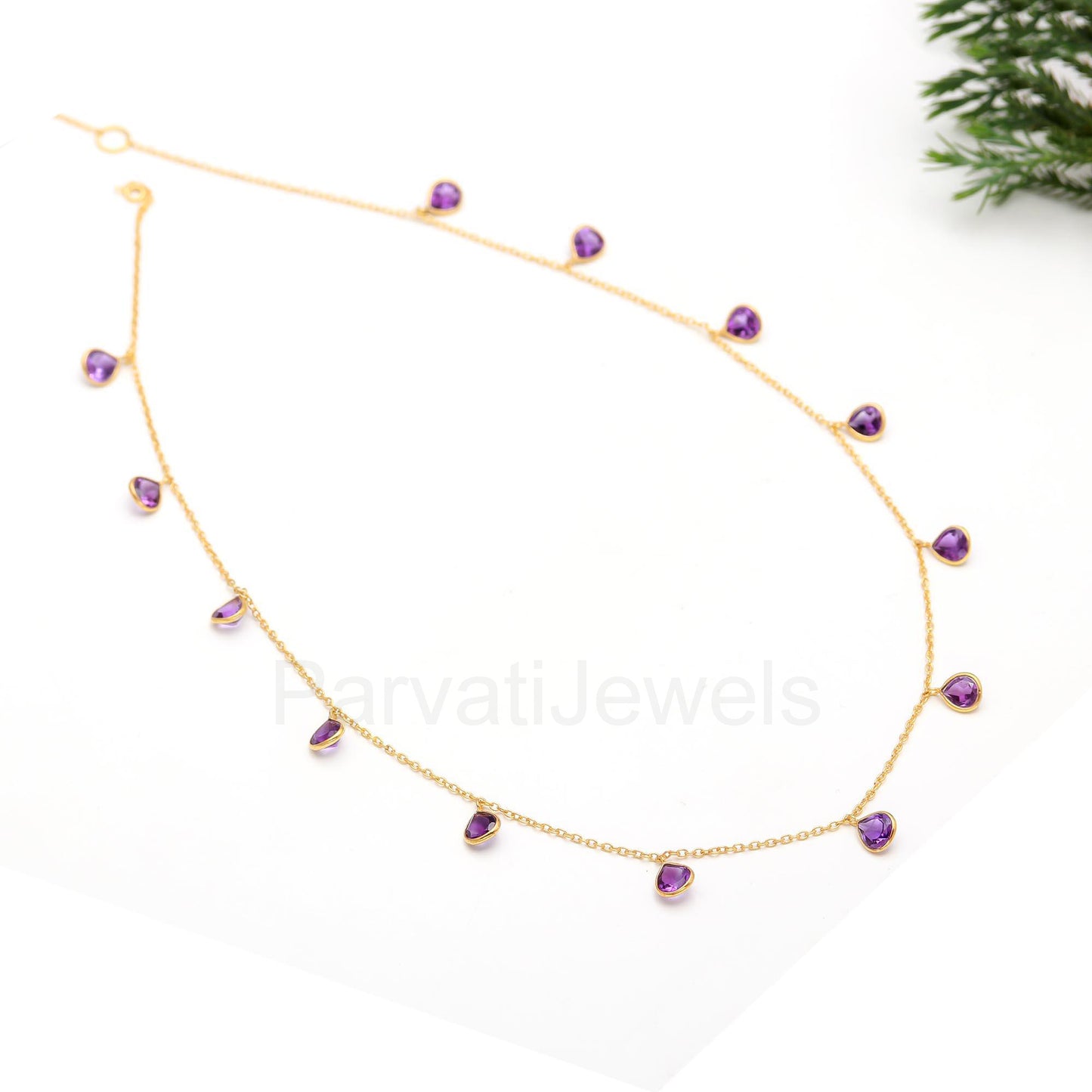 Natural Amethyst Necklace, 14k Solid Gold Necklace, Amethyst Heart Gold Necklace, Gold Necklace, Partywear Necklace, Women Gold Necklace
