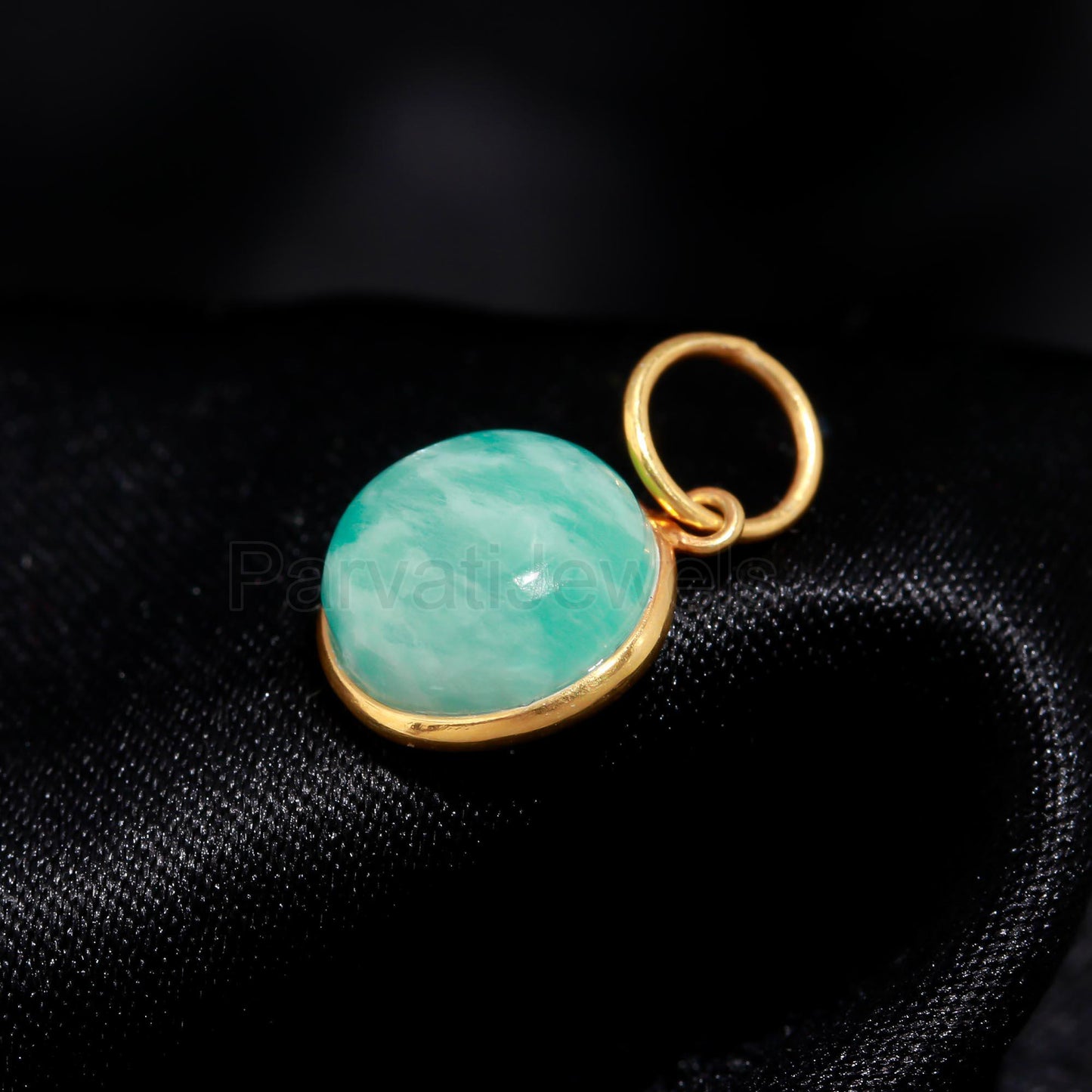 Natural Blue Larimar Round Gemstone Charm, Solid 18k Gold Charm, Charm Pendant, Minimalist Gold Charm, Handmade Gold Charm, Gift For Mom