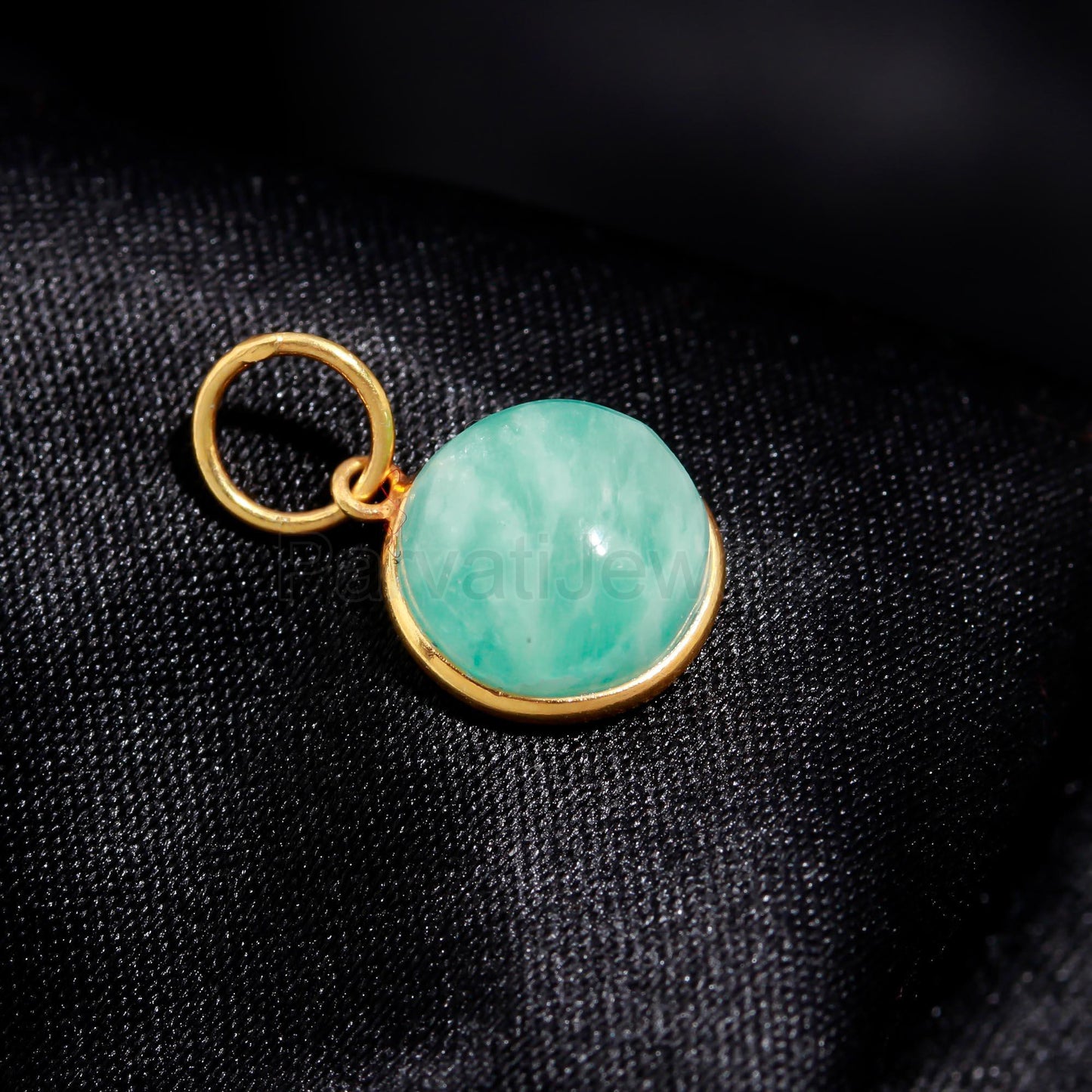 Natural Blue Larimar Round Gemstone Charm, Solid 18k Gold Charm, Charm Pendant, Minimalist Gold Charm, Handmade Gold Charm, Gift For Mom