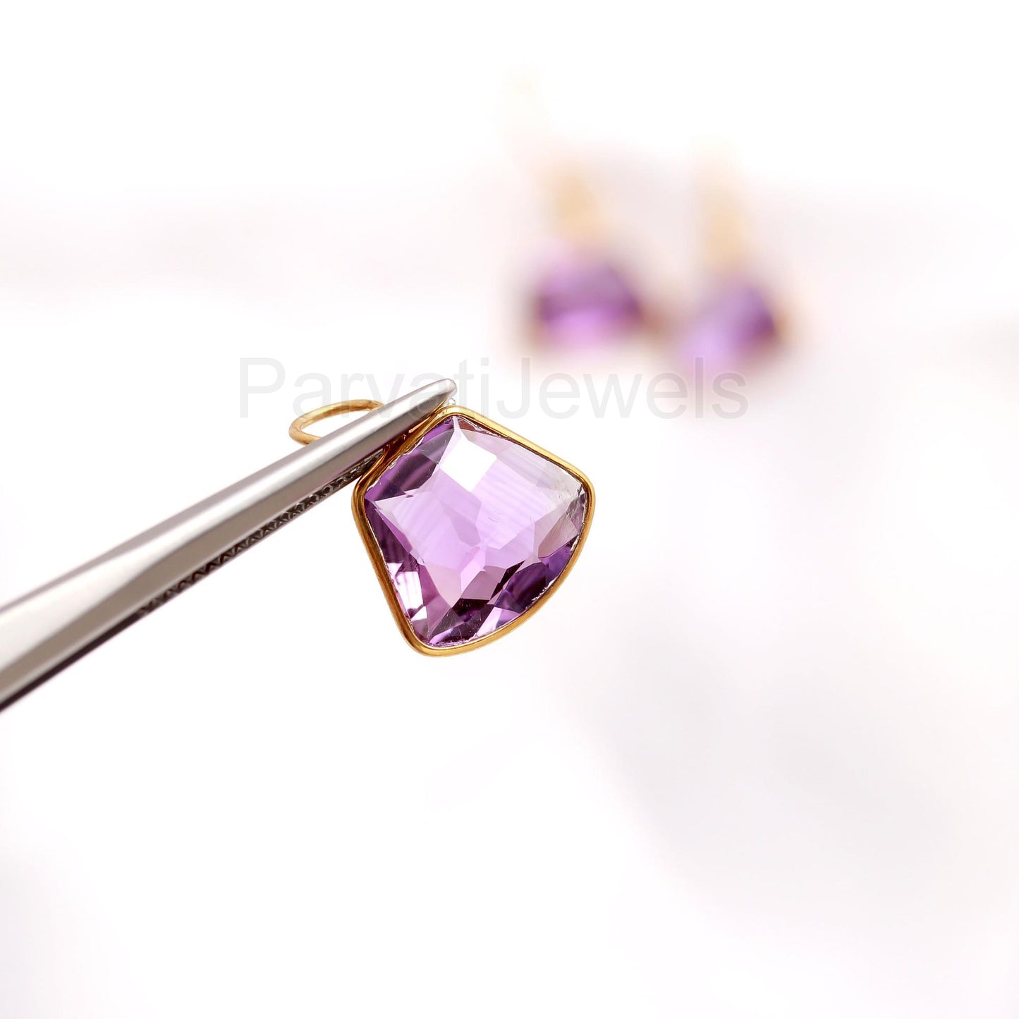Natural Amethyst Earring Pendant Set, Amethyst Dangle Earring, Solid 18K Gold Earring, Handmade Gold Earring, Gift for Her, Amethyst Charm