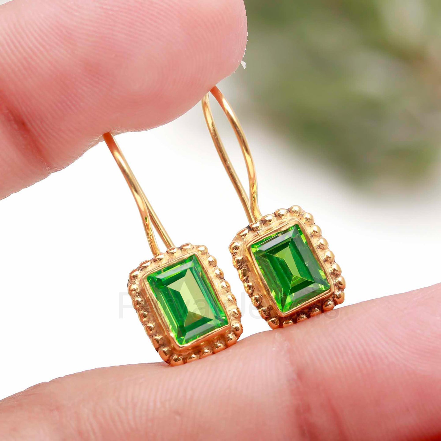 AA Green Peridot Cut Gemstone Solid 14k Gold Earrings, Peridot Gold Earrings, Gold Dangle Earrings, Handmade Earrings, Partywear Earrings