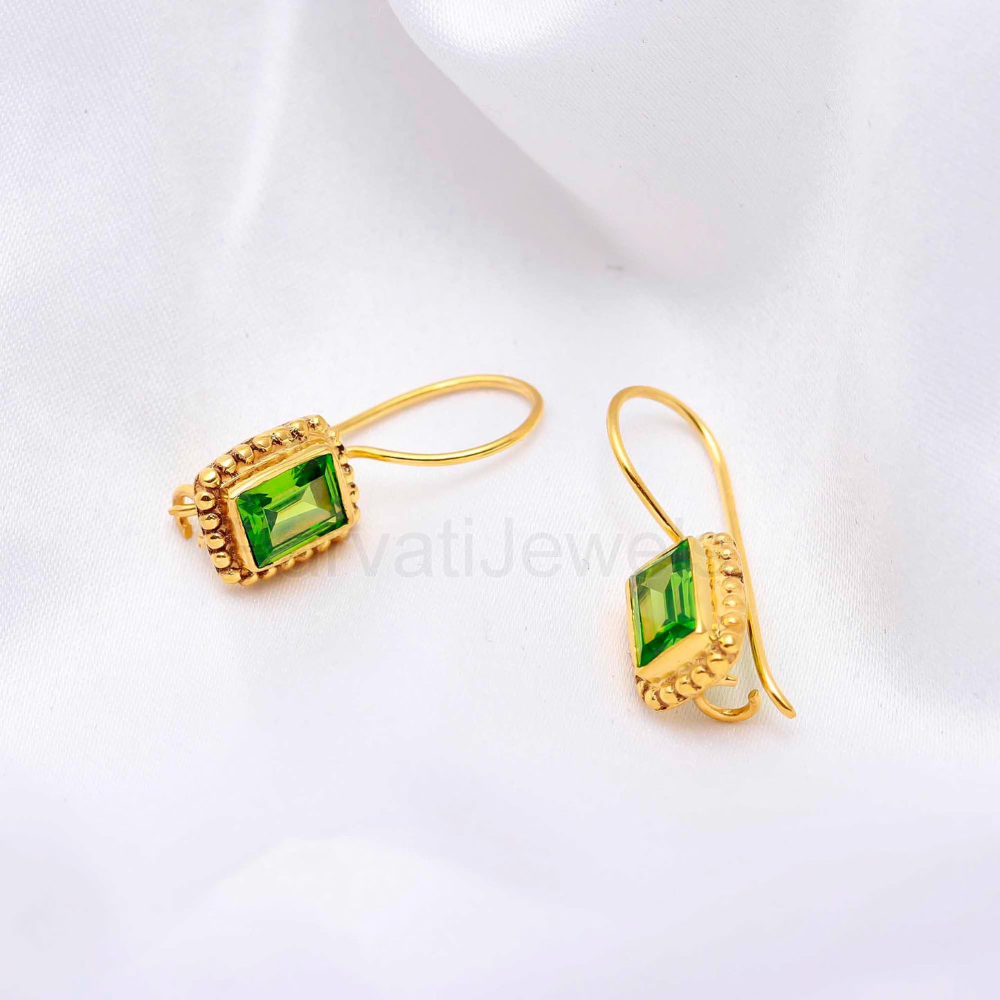 AA Green Peridot Cut Gemstone Solid 14k Gold Earrings, Peridot Gold Earrings, Gold Dangle Earrings, Handmade Earrings, Partywear Earrings
