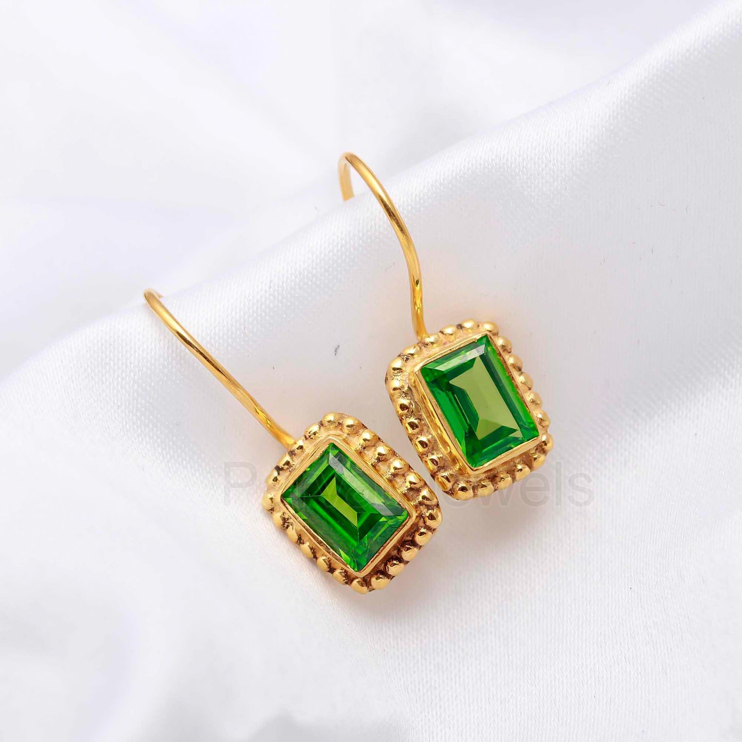 AA Green Peridot Cut Gemstone Solid 14k Gold Earrings, Peridot Gold Earrings, Gold Dangle Earrings, Handmade Earrings, Partywear Earrings