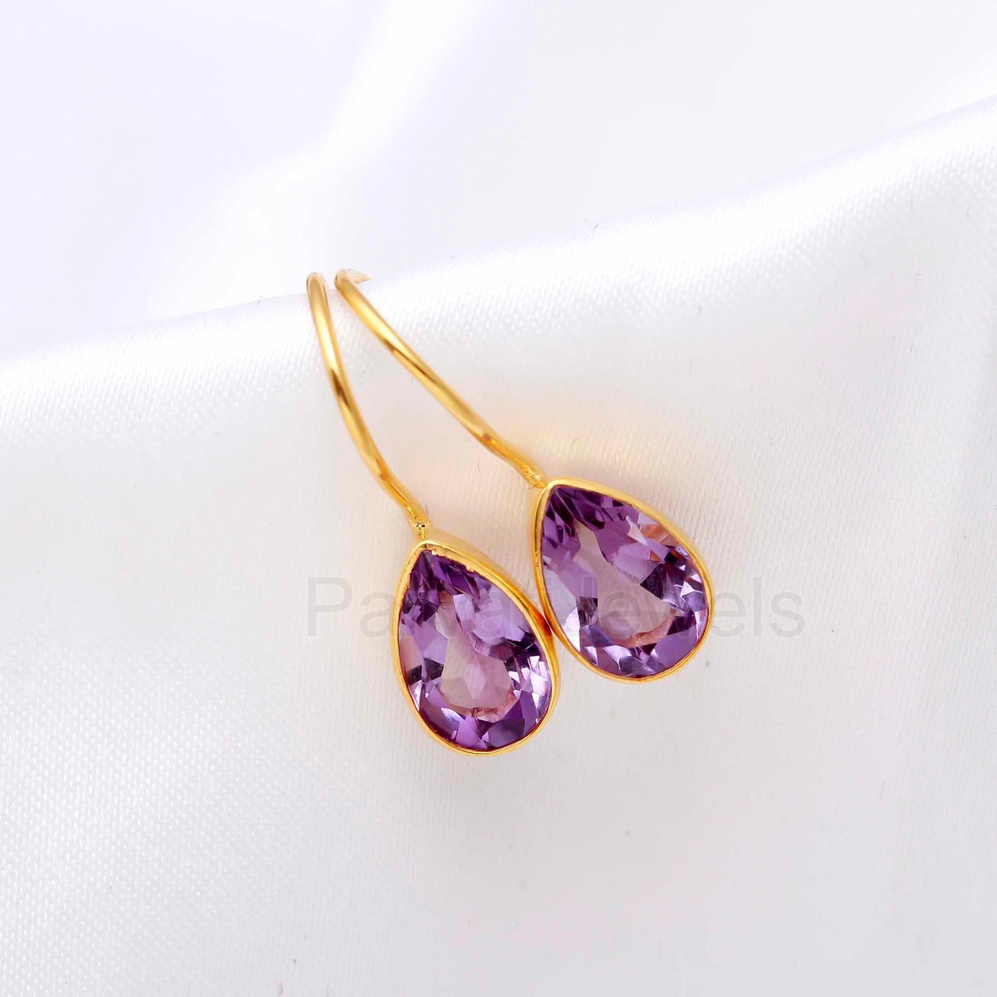 Natural Amethyst Gemstone Solid 14k Gold Earrings, Gold Earrings, Amethyst Dangle Drop Earrings, Handmade Earrings, Partywear Gold Earrings
