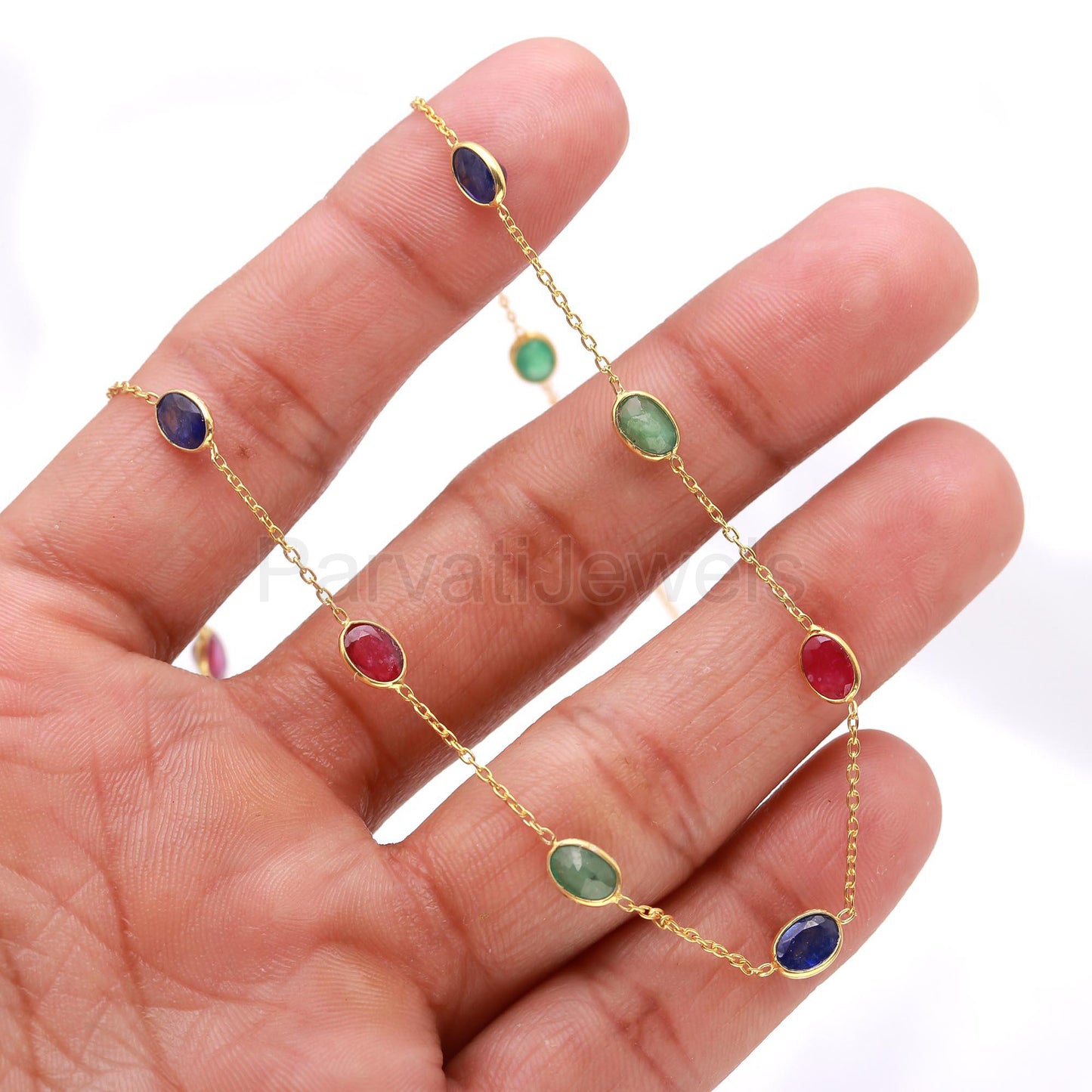 Natural Ruby Emerald Sapphire Necklace, 14k Solid Gold Necklace, Natural Multi Gemstone Necklace, Gold Necklace, Birthstone Gold Necklace