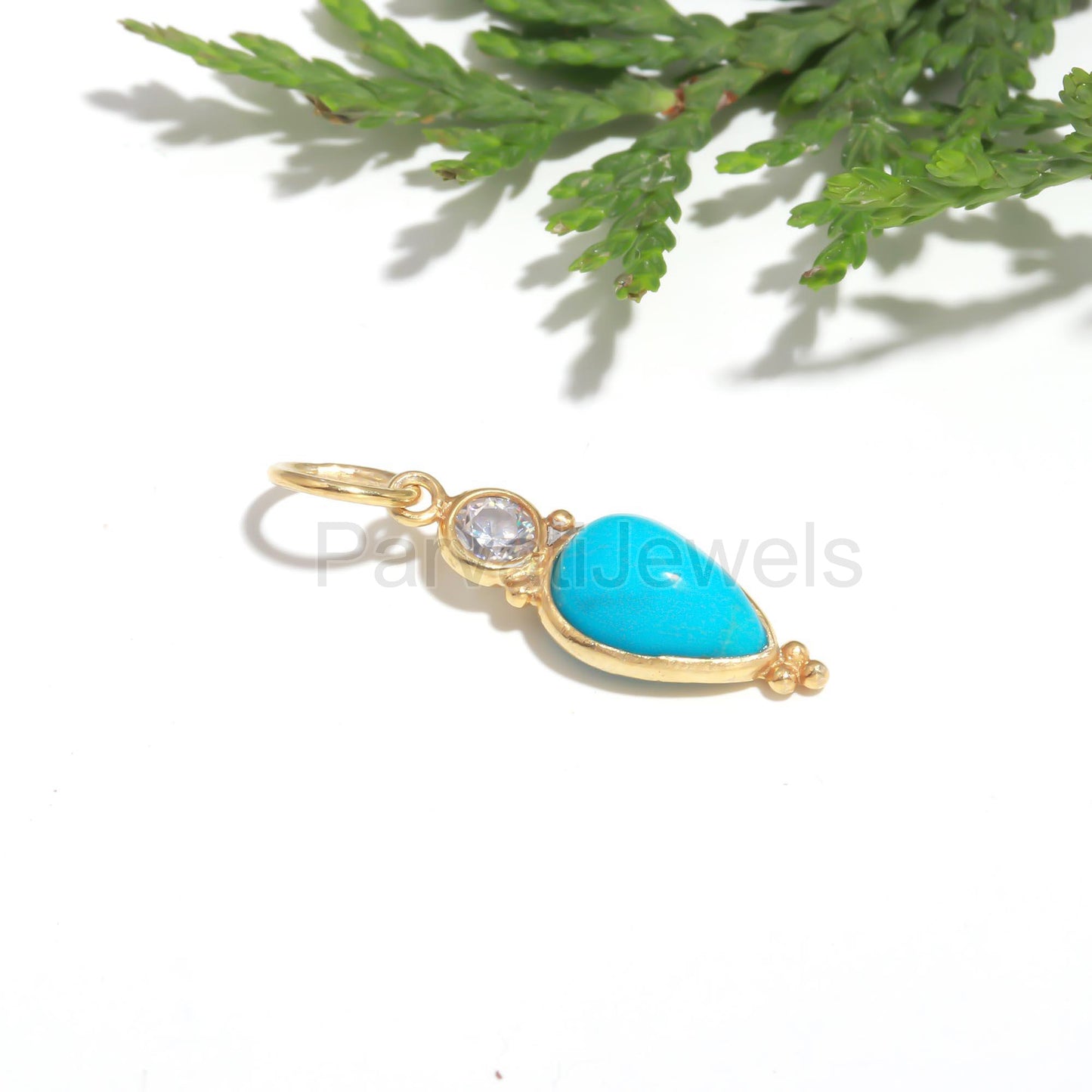 Natural Sleeping Beauty Turquoise With Moissanite Charm, 18K gold charm pendant, Moissanite Charm, Handmade Gold Charm, Turquoise Gold Charm