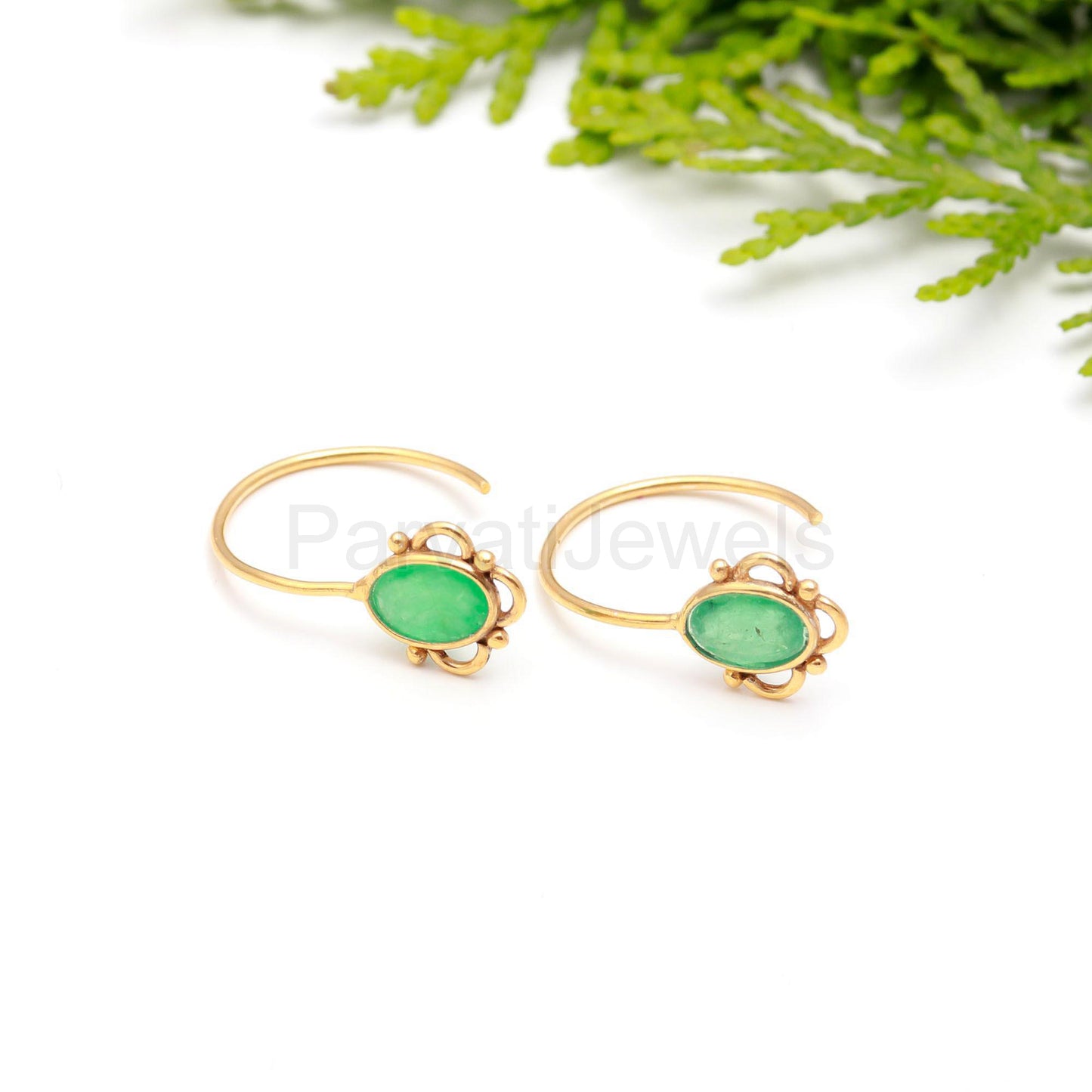 Natural Emerald Hoop Earring, Solid 18k Gold Earrings, Green Emerald Earring, May Birthstone Earring, Partywear Hoop Earring, Gold Earrings