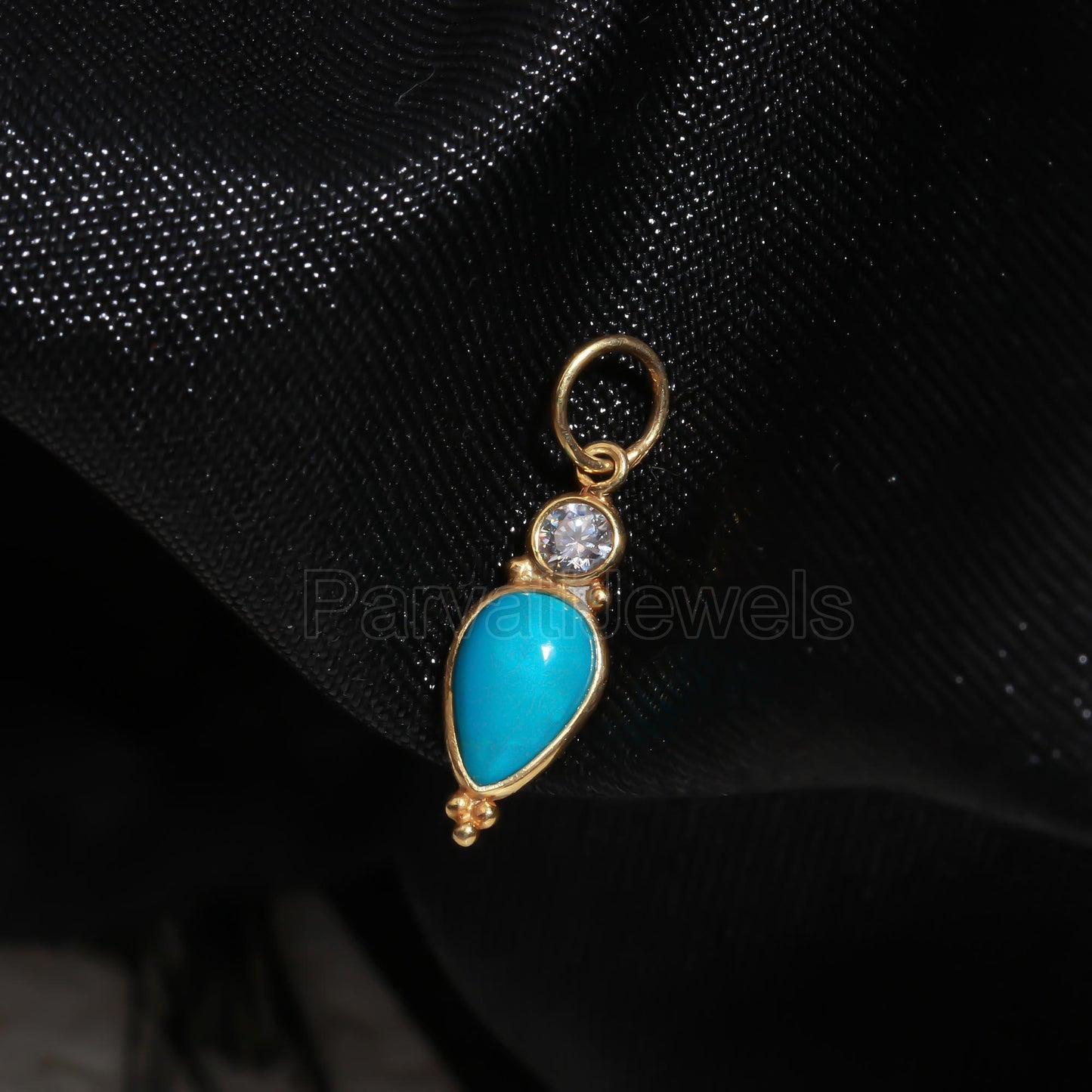 Natural Sleeping Beauty Turquoise With Moissanite Charm, 18K gold charm pendant, Moissanite Charm, Handmade Gold Charm, Turquoise Gold Charm