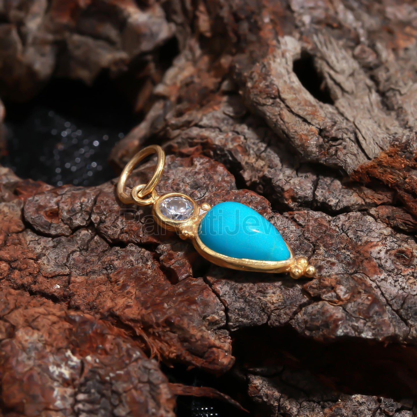 Natural Sleeping Beauty Turquoise With Moissanite Charm, 18K gold charm pendant, Moissanite Charm, Handmade Gold Charm, Turquoise Gold Charm