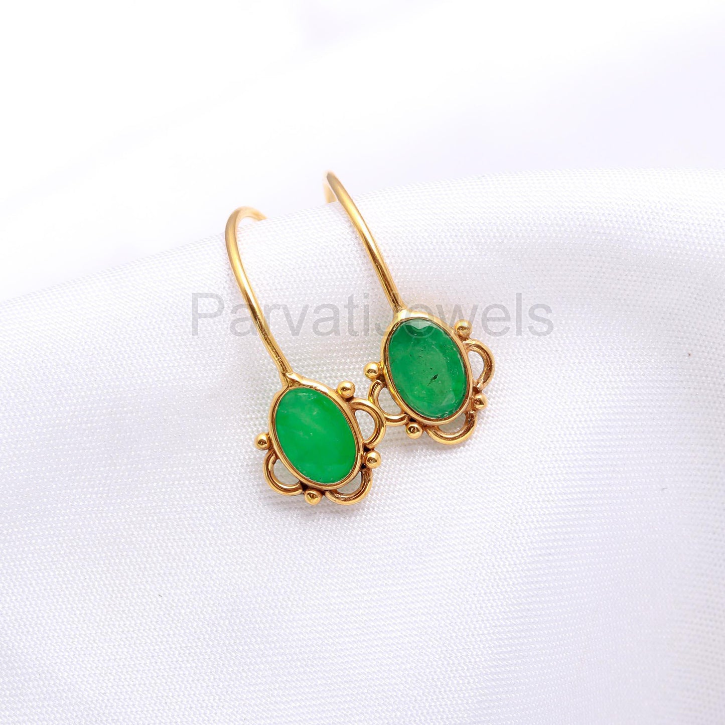 Natural Emerald Hoop Earring, Solid 18k Gold Earrings, Green Emerald Earring, May Birthstone Earring, Partywear Hoop Earring, Gold Earrings