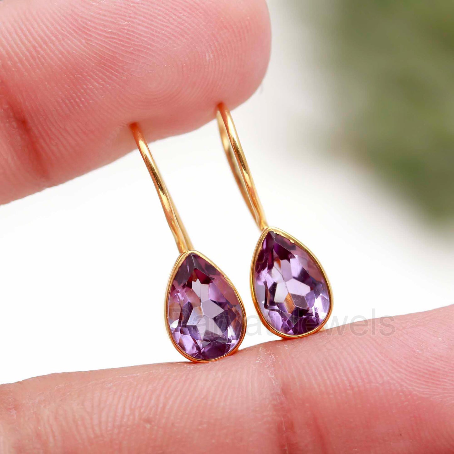Natural Amethyst Gemstone Solid 14k Gold Earrings, Gold Earrings, Amethyst Dangle Drop Earrings, Handmade Earrings, Partywear Gold Earrings