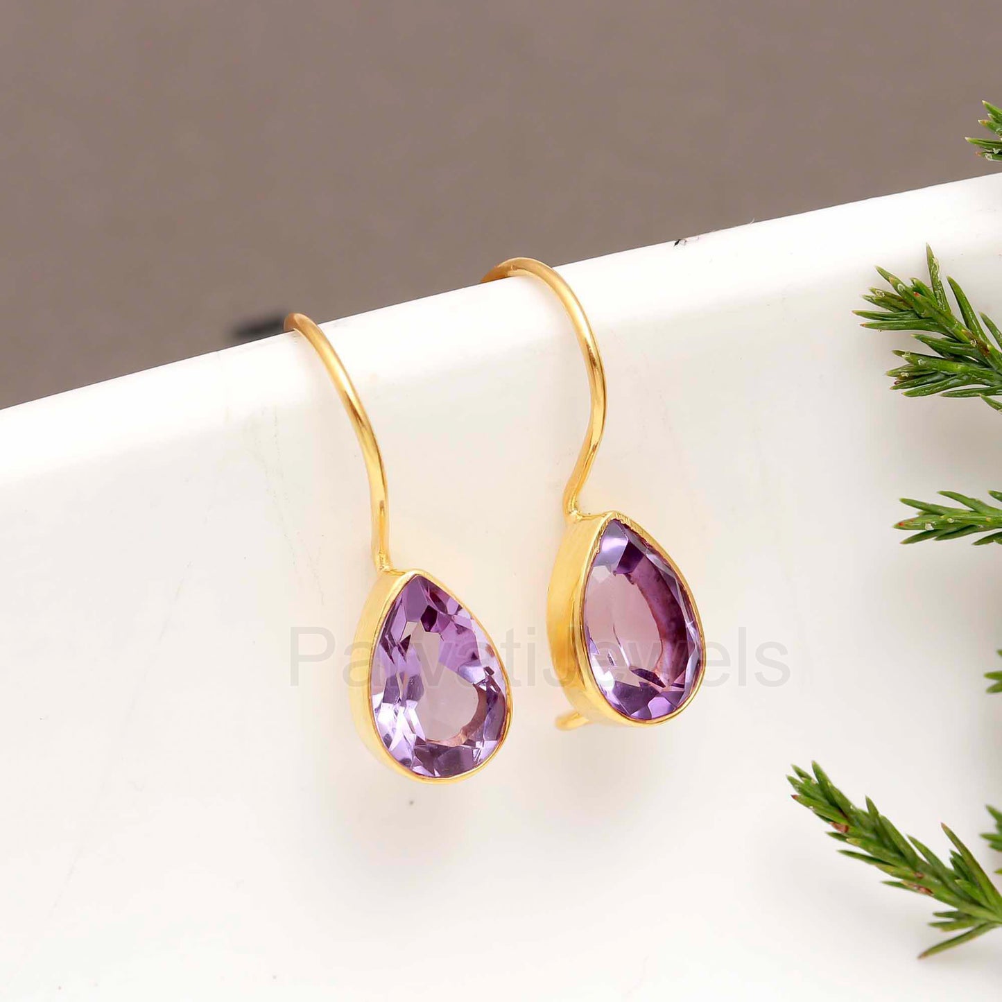 Natural Amethyst Gemstone Solid 14k Gold Earrings, Gold Earrings, Amethyst Dangle Drop Earrings, Handmade Earrings, Partywear Gold Earrings