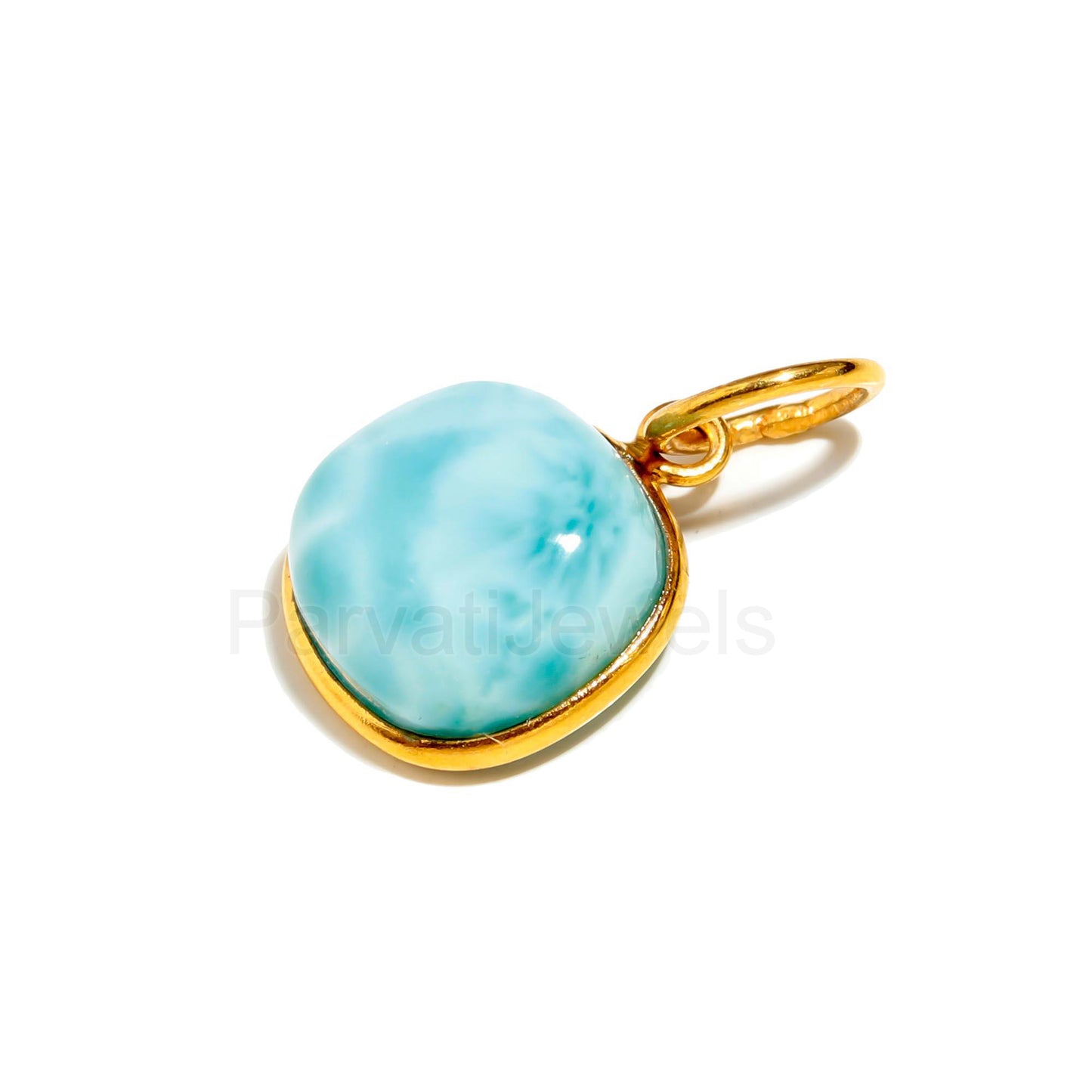 AA Dominican Republic Natural Larimar Cushion Gemstone Charm, Solid 18k Gold Charm , Gold Charm, Minimalist Gold Charm, Natural Larimar 18K