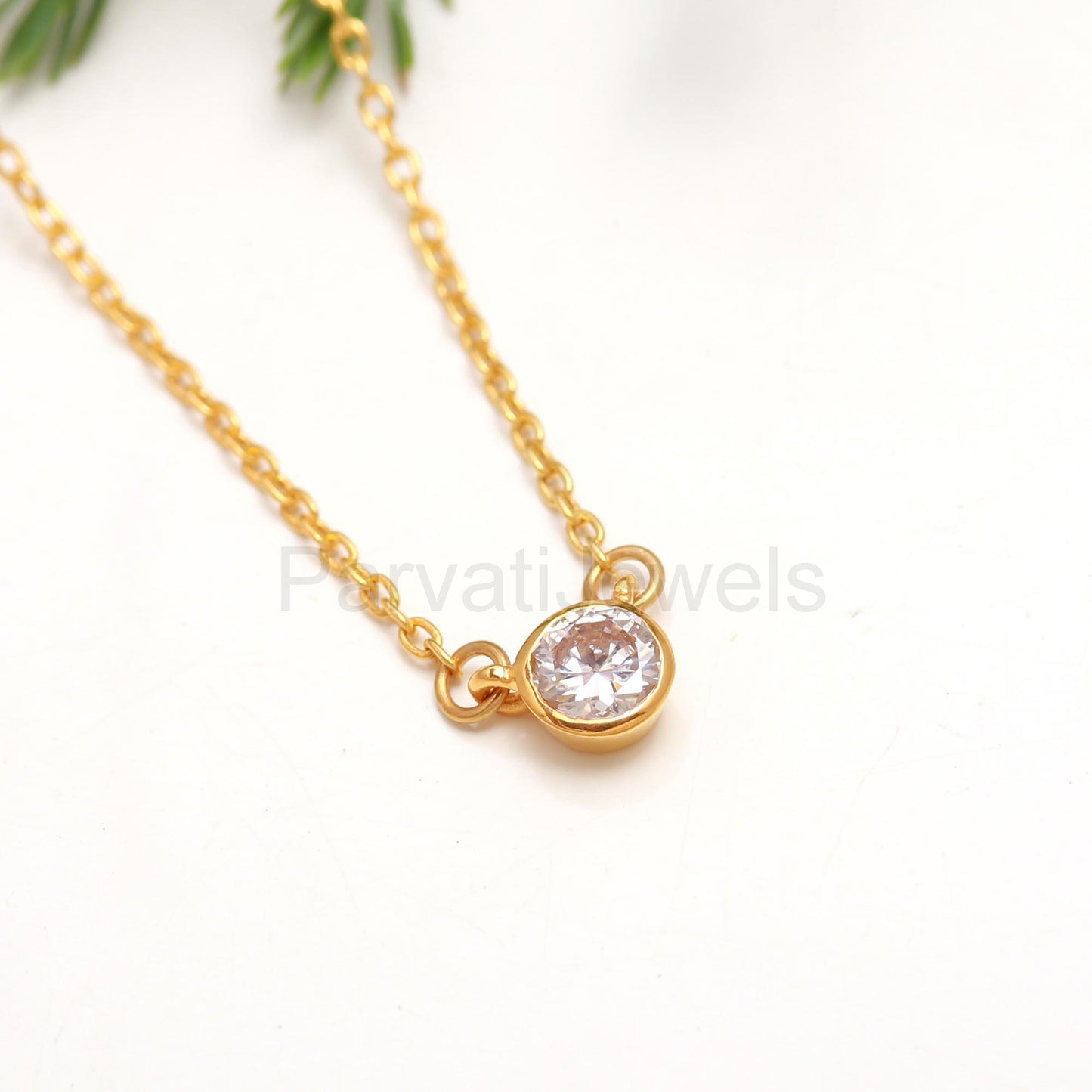 Natural Moissanite Necklace, 18k Solid Gold Necklace, Moissanite Necklace, Handmade Gold Necklace, April Birthstone Necklace, Gold Necklace