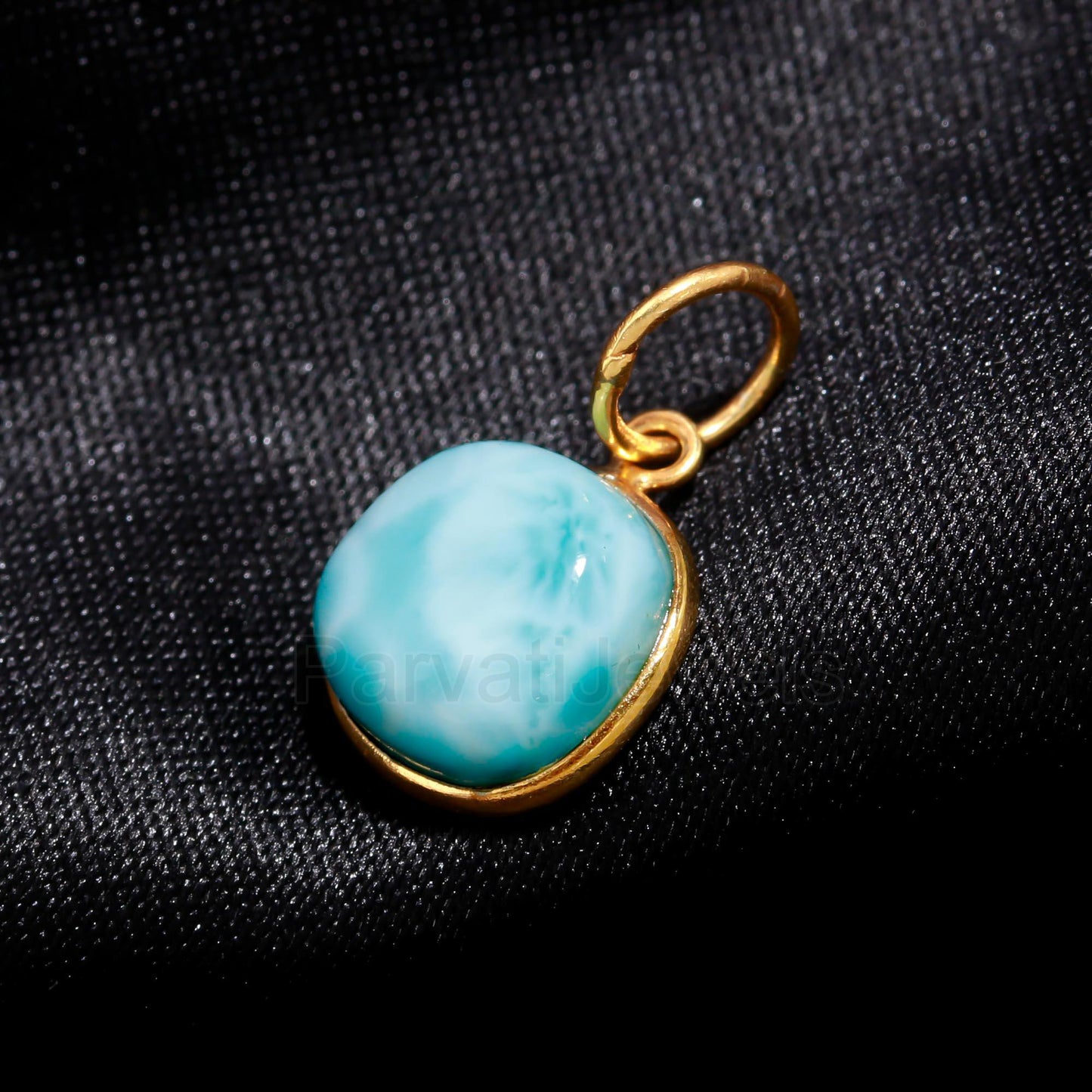AA Dominican Republic Natural Larimar Cushion Gemstone Charm, Solid 18k Gold Charm , Gold Charm, Minimalist Gold Charm, Natural Larimar 18K